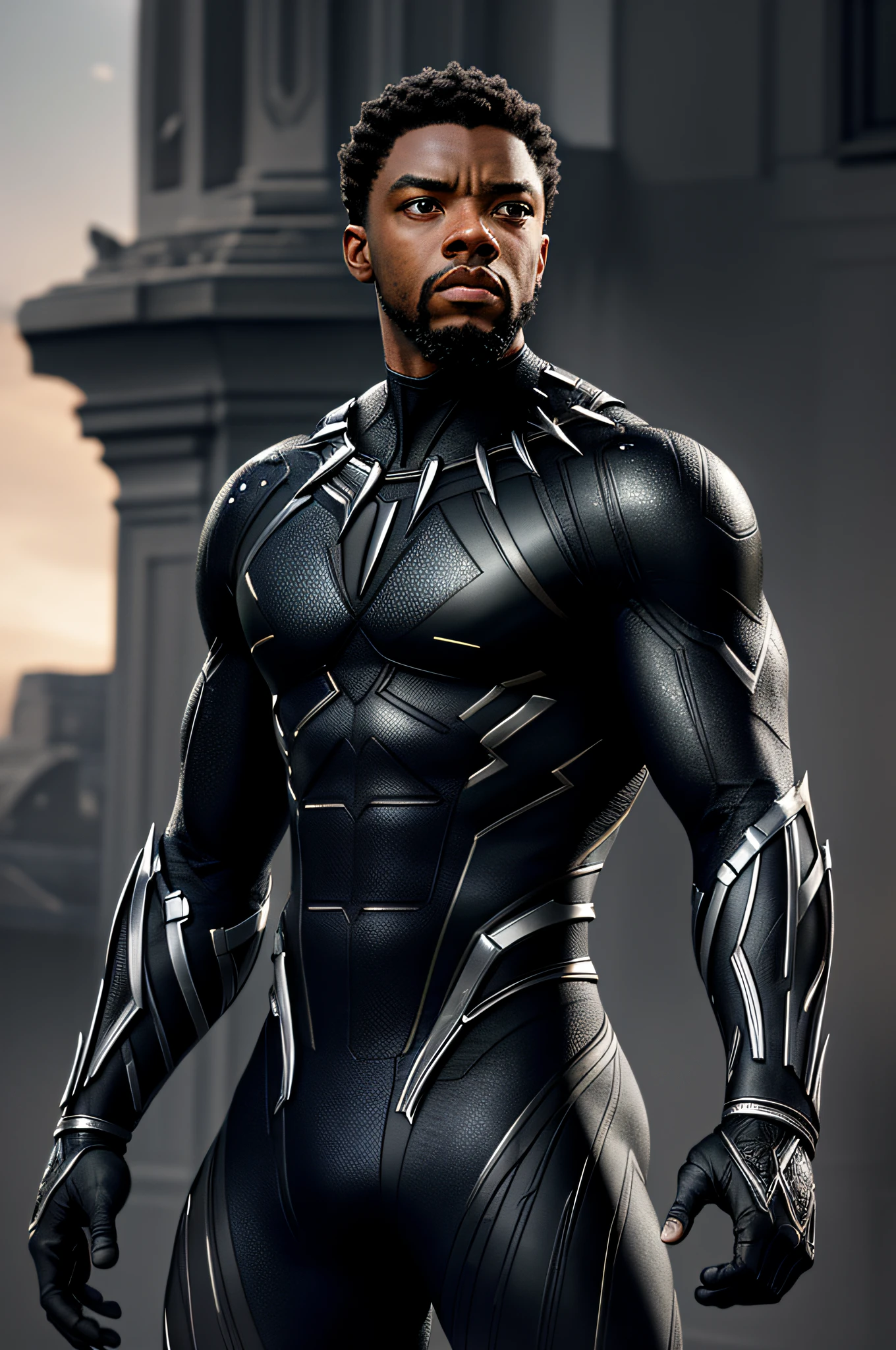 (8k, RAW photo, best quality, masterpiece: 1.2), ultra detailed, official art, photo-realistic: 1.37, upper body shot, Black Panther wonder, film grain, attack pose