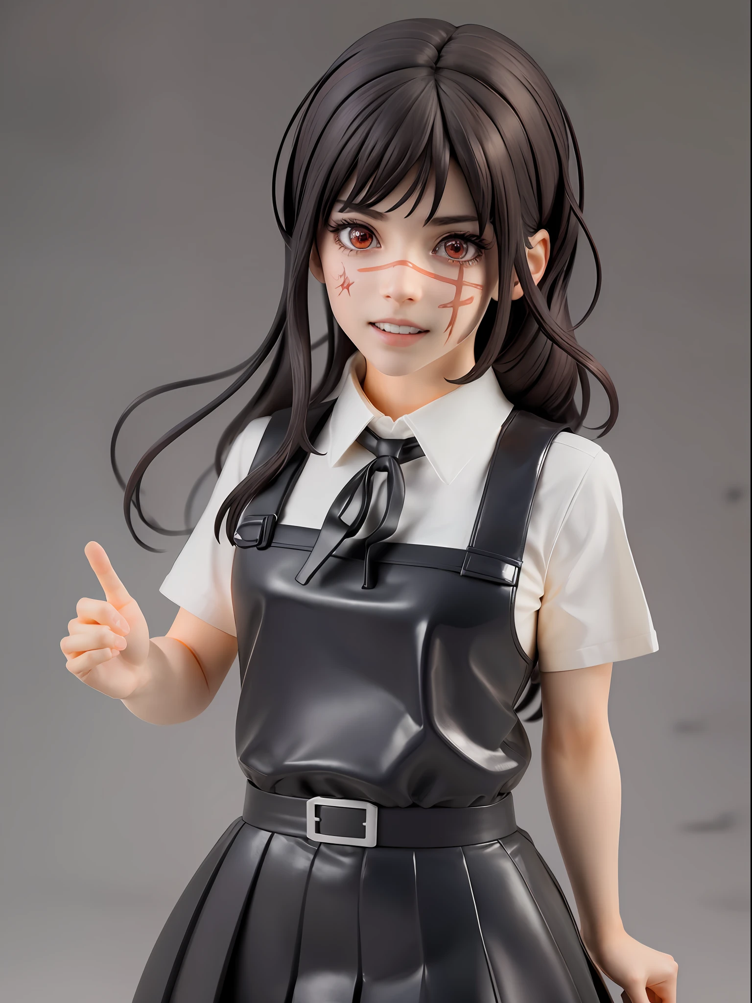 cowboy Shot,solo, 1girl, yoru \(chainsaw man\), (blood splatter:1.2), evil grin, looking at viewer, hand in own hair, red eyes, school uniform, pinafore dress, shirt, neck ribbon,full body, chibi, [realistic], [3d], (3dcg), ((octane render)), closed mouth,full body,evil smile,
(8k, RAW photo, best quality, masterpiece:1.2), ultra high res, (((realistic, photo-realistic))), professional lighting, detailed lighting, professional photography, fisheye, dynamic angle, high quality, high res, extremely detailed, bloom,ultra detaile lighting,ultra detaile shadow,
depth of field, sketch, sharp focus, soft lighting, good composition, god light highlight, detailed, (((photorealistic details))), detailed skin, to8contrast style