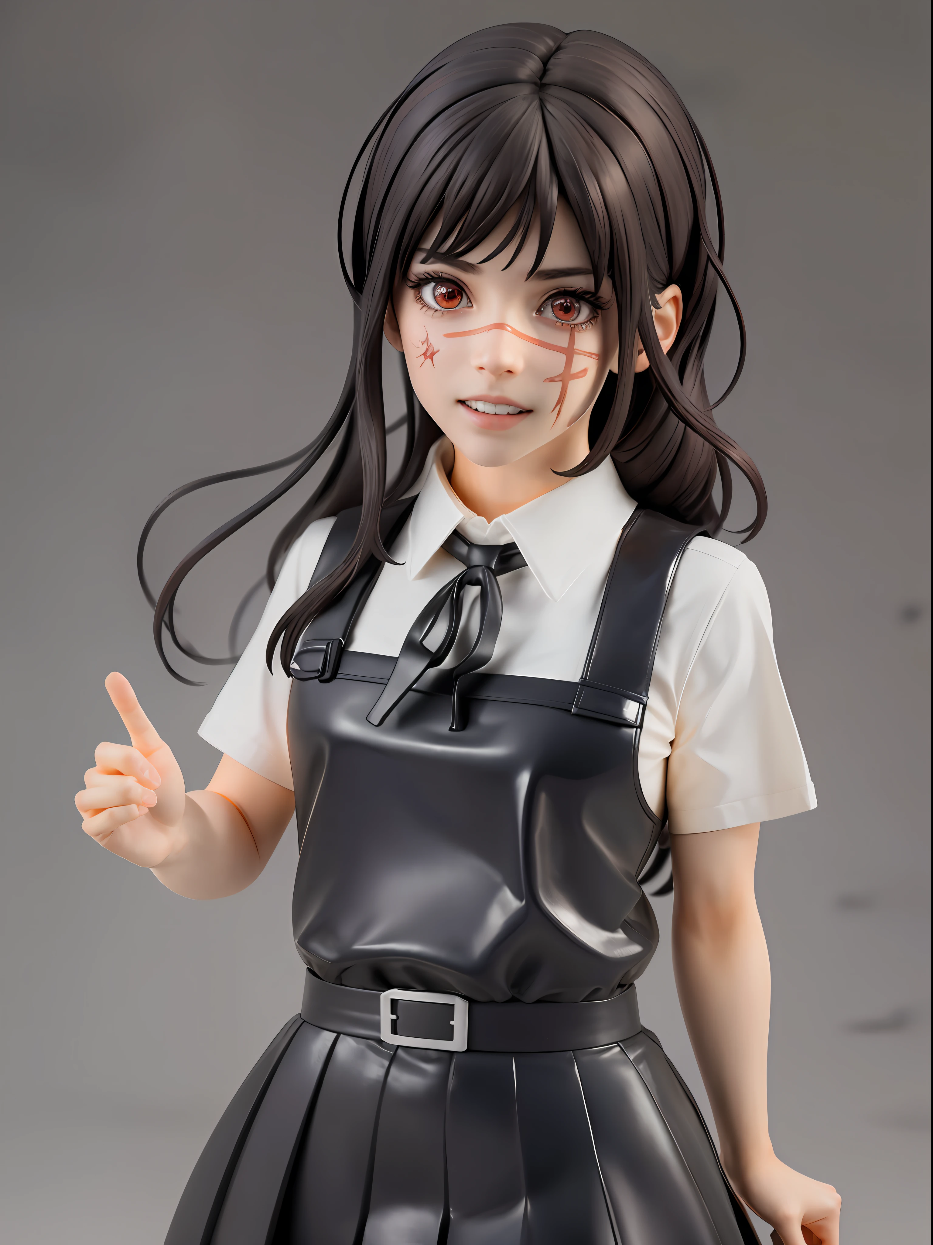 cowboy Shot,solo, 1girl, yoru \(chainsaw man\), (blood splatter:1.2), evil grin, looking at viewer, hand in own hair, red eyes, school uniform, pinafore dress, shirt, neck ribbon,full body, chibi, [realistic], [3d], (3dcg), ((octane render)), closed mouth,full body,evil smile,
(8k, RAW photo, best quality, masterpiece:1.2), ultra high res, (((realistic, photo-realistic))), professional lighting, detailed lighting, professional photography, fisheye, dynamic angle, high quality, high res, extremely detailed, bloom,ultra detaile lighting,ultra detaile shadow,
depth of field, sketch, sharp focus, soft lighting, good composition, god light highlight, detailed, (((photorealistic details))), detailed skin, to8contrast style