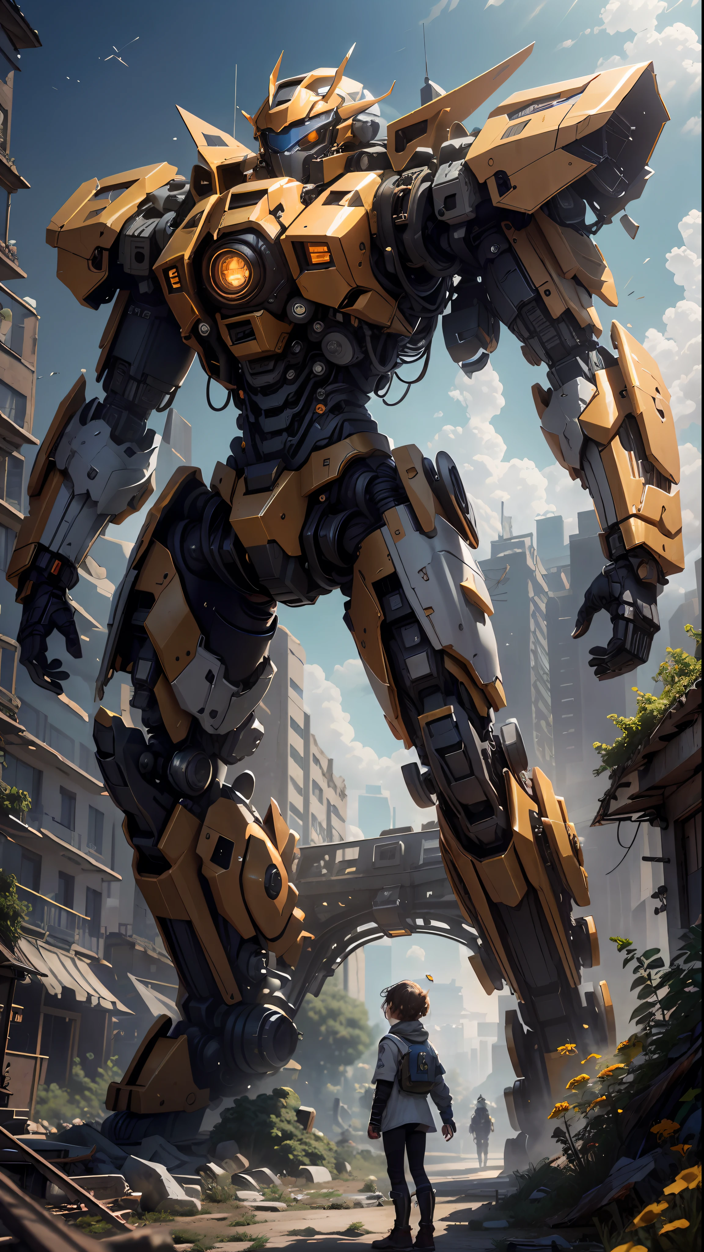 ((Best quality)), ((masterpiece)), (highly detailed:1.3), 3D,Shitu-mecha, standing on the top her big mecha in the ruins of city from a forgoten war, ancient technology,HDR (High Dynamic Range),Ray Tracing,NVIDIA RTX,Super-Resolution,Unreal 5,Subsurface scattering,PBR Texturing,Post-processing,Anisotropic Filtering,Depth-of-field,Maximum clarity and sharpness,Multi-layered textures,Albedo and Specular maps,Surface shading,Accurate simulation of light-material interaction,Perfect proportions,Octane Render,Two-tone lighting,Low ISO,White balance,Rule of thirds,Wide aperature,8K RAW,Efficient Sub-Pixel,sub-pixel convolution,luminescent particles,light scattering,Tyndall effect