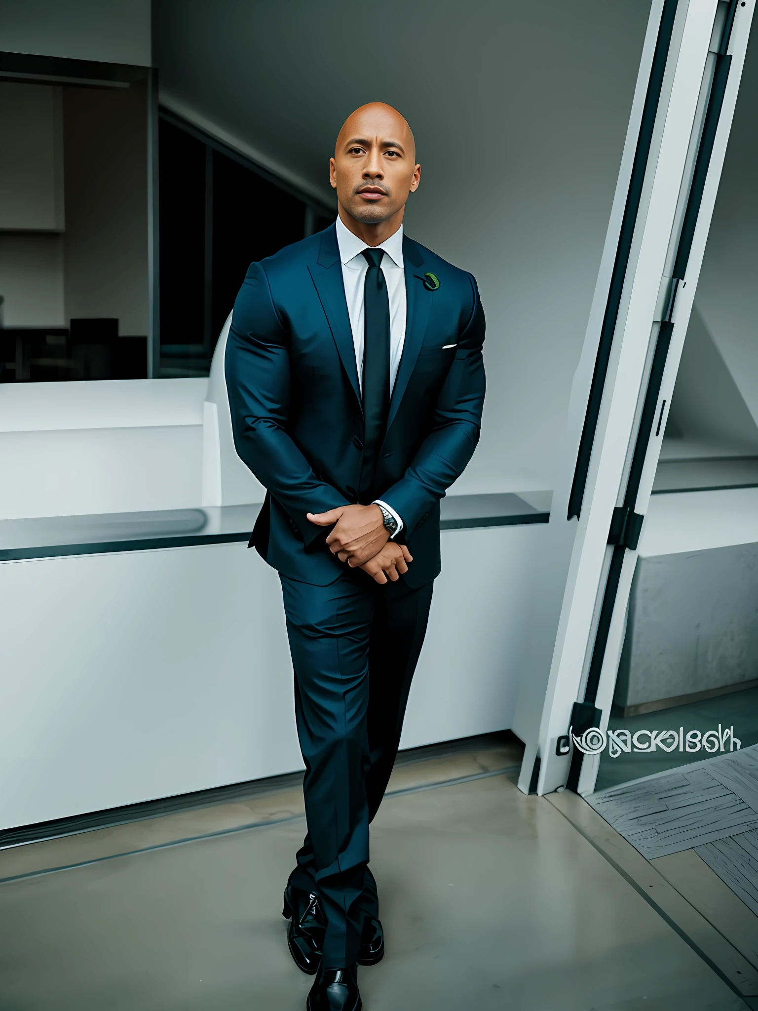 1man in suit and tie, standing, Dwayne johnson