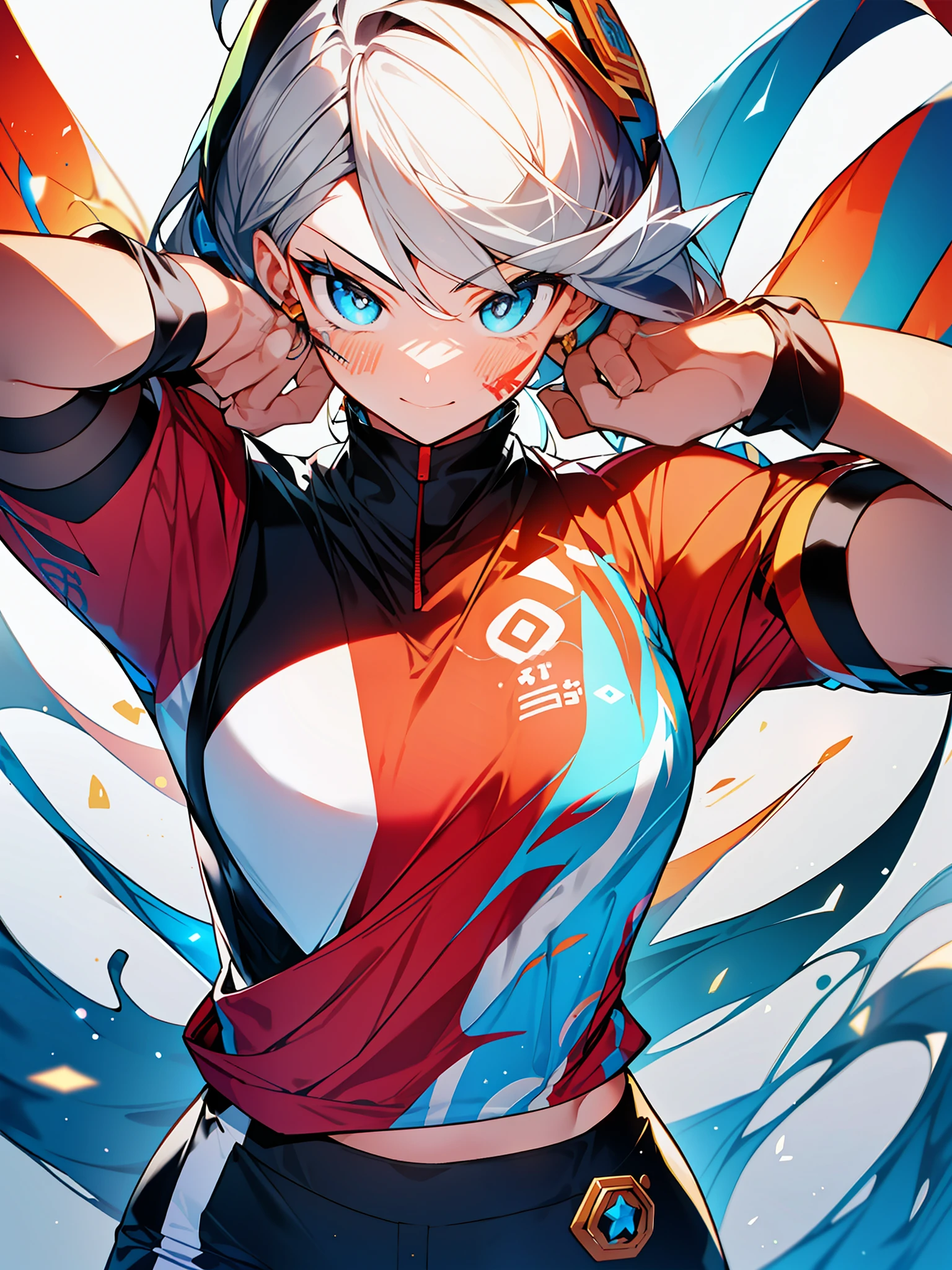 3girls, excellent lighting, sidelighting, (curvy: 1.2), vhsKeeper, background, mixed-language_text, Japanese graffiti letters, GUILTY GEAR -STRIVE style perfect(flat color: 1.3), (magazine_cover: 1.4), (multicolored_background: 1.3), striped_background, card_background, :: comix style by joe madureira :: , perfect and detailed, ultra detailed shirt with abstract design, with Japanese graffit print on the sides of the dress, image of full-body women fighting alongside you with powerful dragons versus alien creature full of tentacles, with immersive effects, hover effect, background graffiti style tribal tattoo with vibrant colors "ultra hdr" detailed and with focus effect, (masterpiece: 1.2, best quality), (beautiful eyes finely detailed: 1.2), , ((Solo)), (Eyes degrade:1.4), (Finely detailed eyes and detailed face with long eyelashes:1.3), in various full-body attack poses, (cute background: 1.2),futuristic costume, super detailed circular metals Clinging to the arms and pants, fantastic paintings