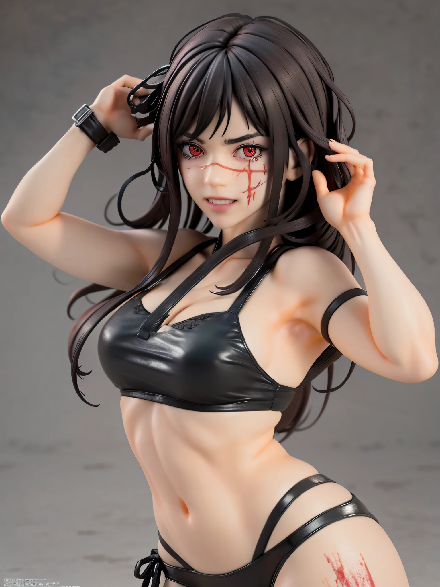 cowboy Shot,solo, 1girl, yoru \(chainsaw man\), (blood splatter:1.2), evil grin, looking at viewer, hand in own hair, red eyes,black bikini,full body, chibi, [realistic], [3d], (3dcg), ((octane render)), closed mouth,full body,evil smile,
(8k, RAW photo, best quality, masterpiece:1.2), ultra high res, (((realistic, photo-realistic))), professional lighting, detailed lighting, professional photography, fisheye, dynamic angle, high quality, high res, extremely detailed, bloom,ultra detaile lighting,ultra detaile shadow,
depth of field, sketch, sharp focus, soft lighting, good composition, god light highlight, detailed, (((photorealistic details))), detailed skin, to8contrast style