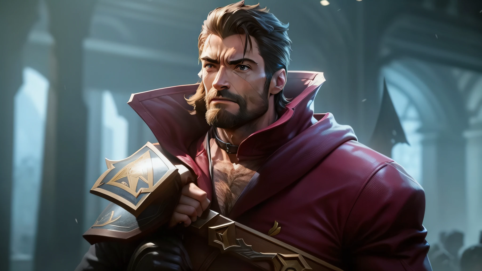 Hugh Jackman, Graves, League of Legends, Hugh Jackman como Graves, realista, charuto, arma, barba --auto --s2