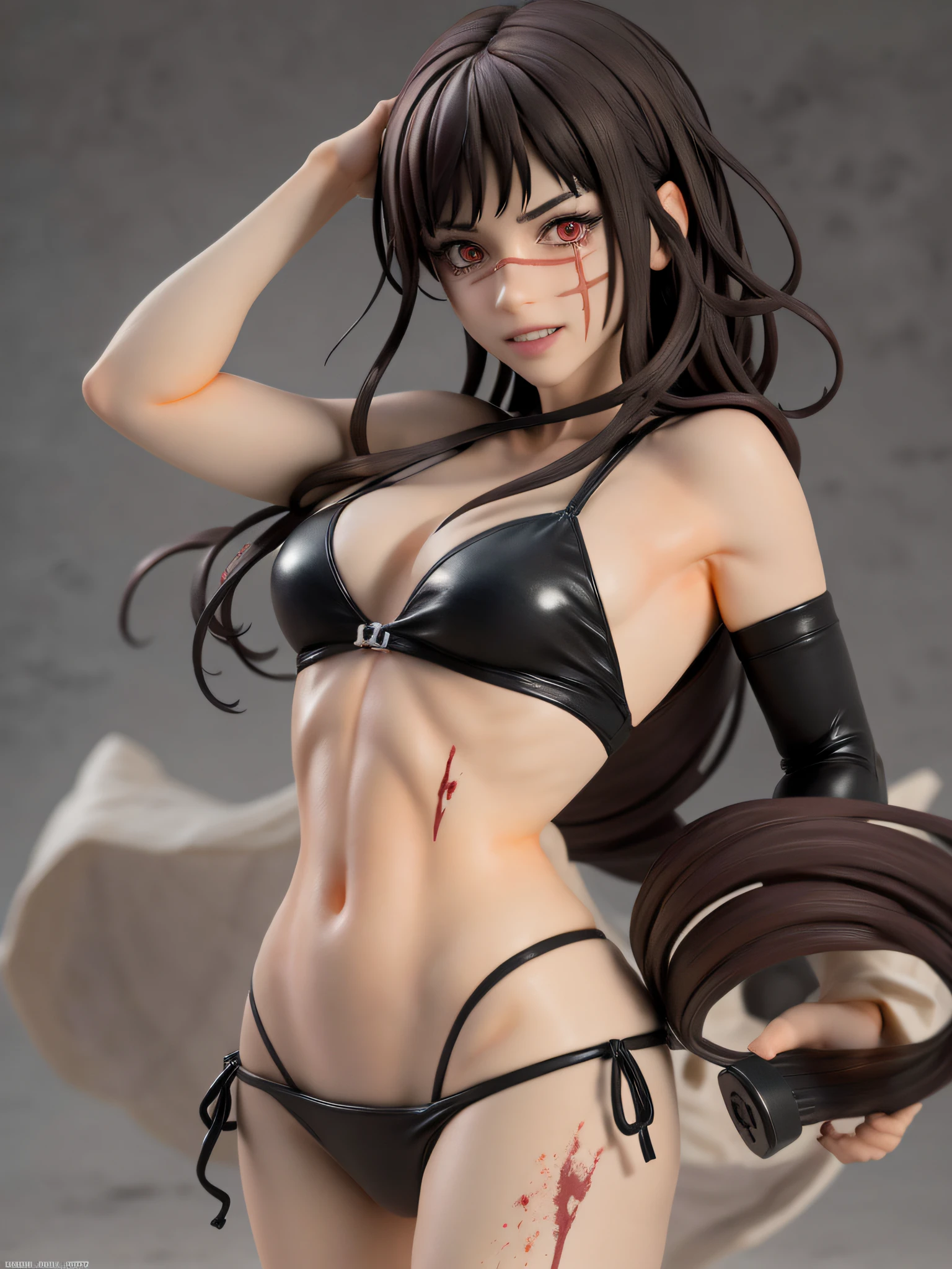 cowboy Shot,solo, 1girl, yoru \(chainsaw man\), (blood splatter:1.2), evil grin, looking at viewer, hand in own hair, red eyes,black bikini,full body, chibi, [realistic], [3d], (3dcg), ((octane render)), closed mouth,full body,evil smile,
(8k, RAW photo, best quality, masterpiece:1.2), ultra high res, (((realistic, photo-realistic))), professional lighting, detailed lighting, professional photography, fisheye, dynamic angle, high quality, high res, extremely detailed, bloom,ultra detaile lighting,ultra detaile shadow,
depth of field, sketch, sharp focus, soft lighting, good composition, god light highlight, detailed, (((photorealistic details))), detailed skin, to8contrast style