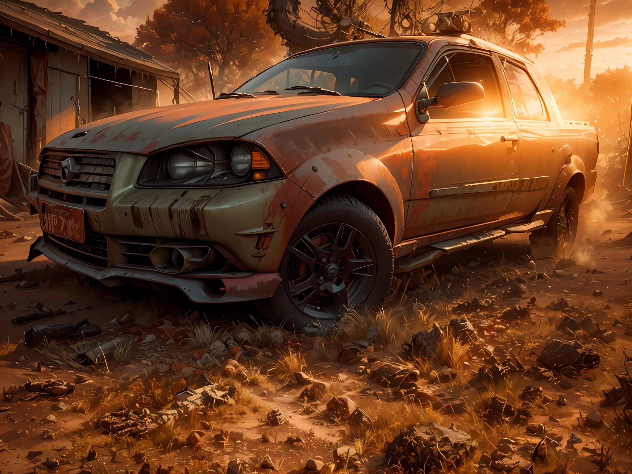 "Mad Max style, rust, dirt, high quality and resolution, incredible realism, flames and blood spaces everywhere." --auto --s2