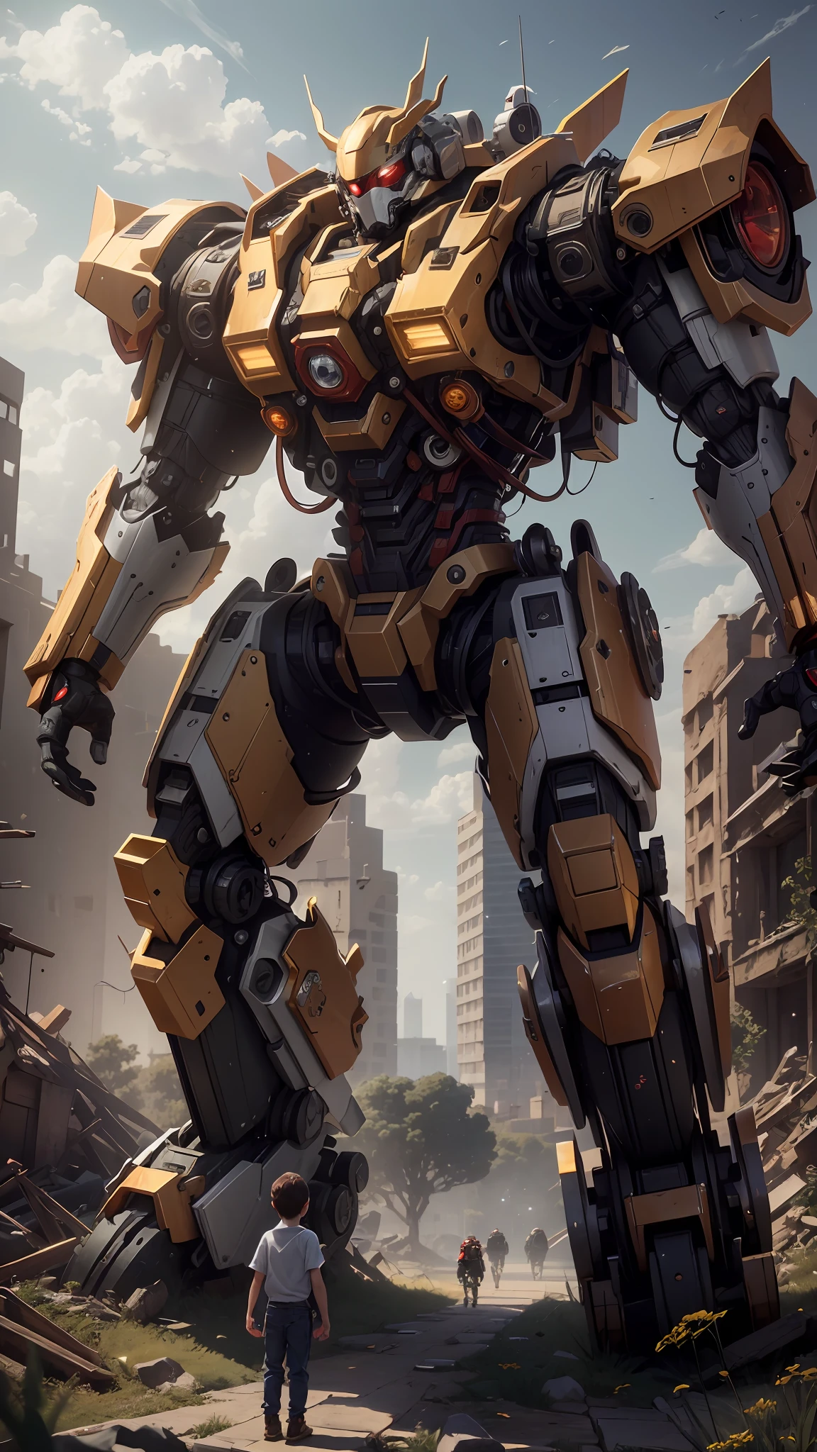 ((Best quality)), ((masterpiece)), (highly detailed:1.3), (Red Style:1.3), 3D,Shitu-mecha, standing on the top her big cute red bear-shaped mecha in the ruins of city from a forgoten war, ancient technology,HDR (High Dynamic Range),Ray Tracing,NVIDIA RTX,Super-Resolution,Unreal 5,Subsurface scattering,PBR Texturing,Post-processing,Anisotropic Filtering,Depth-of-field,Maximum clarity and sharpness,Multi-layered textures,Albedo and Specular maps,Surface shading,Accurate simulation of light-material interaction,Perfect proportions,Octane Render,Two-tone lighting,Low ISO,White balance,Rule of thirds,Wide aperature,8K RAW,Efficient Sub-Pixel,sub-pixel convolution,luminescent particles,light scattering,Tyndall effect