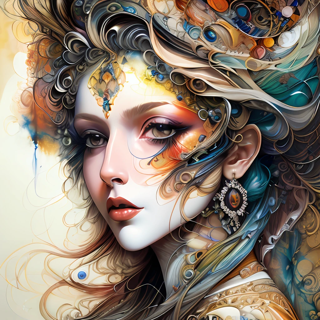 photo (FractalWoman style:1) a close up of a painting of a woman's face