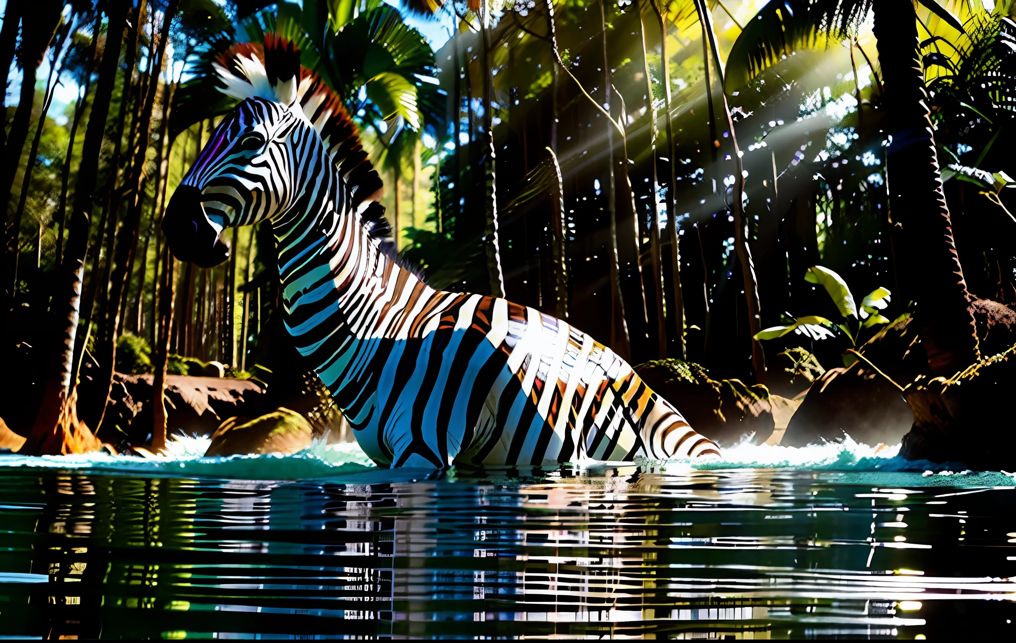 close on zebra loon, amazon forest, stunning photography, national geographic photography, intense interplay of light and shadows --ar 2:3