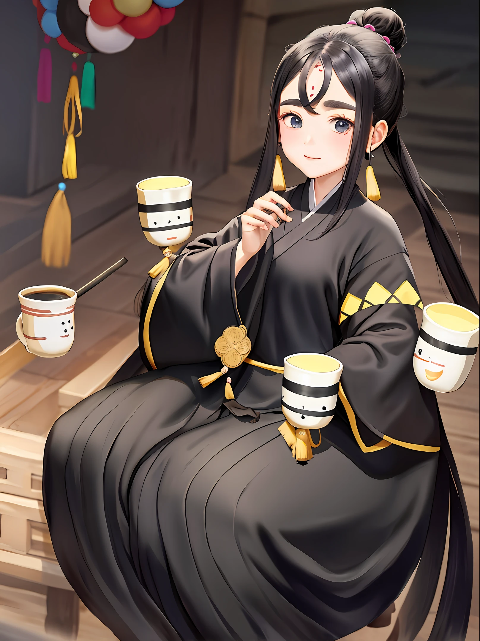 Zhuang people thick painted black clothes Zhuang village thick eyebrows and big eyes family