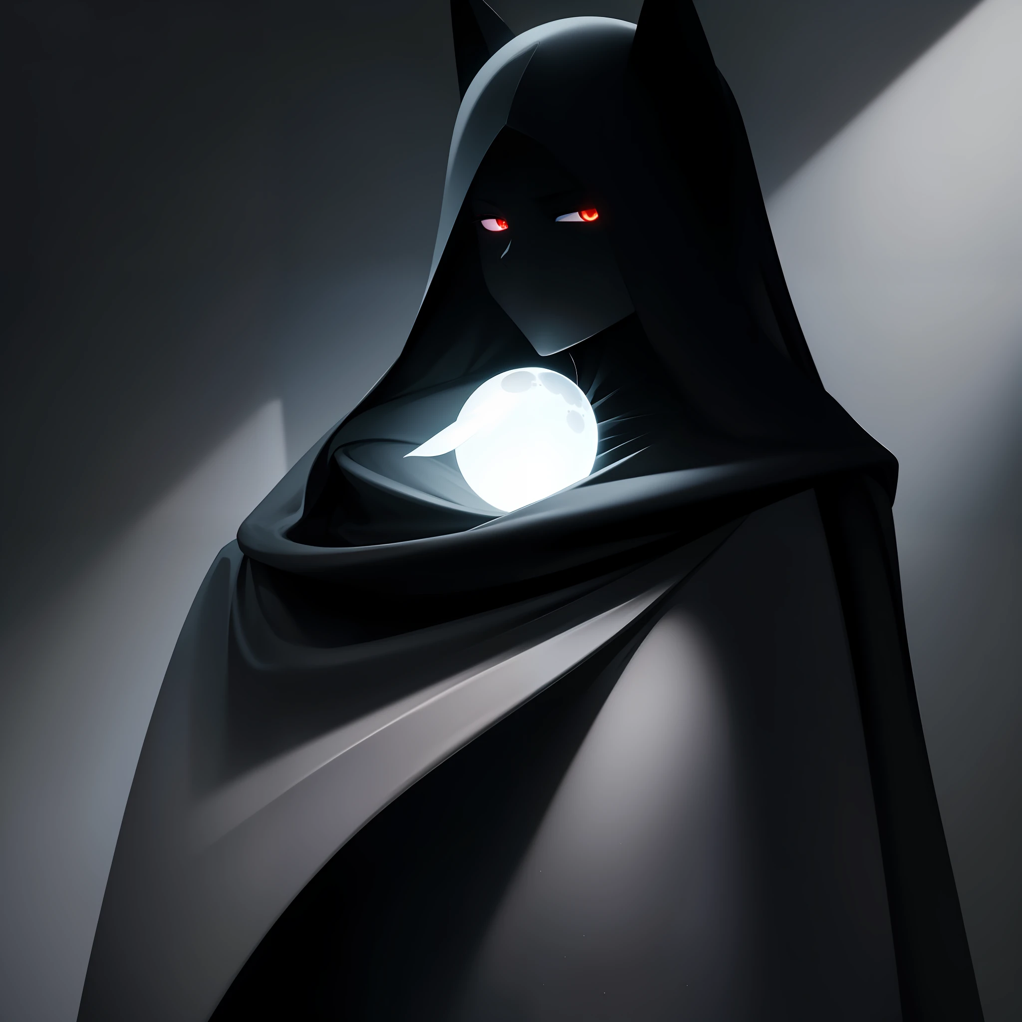 expressionless entity, black wearing a black cape in a dark and dark climate, background moon detailing its brightness, dark and dark atmosphere, art by Dreemurr Pooper