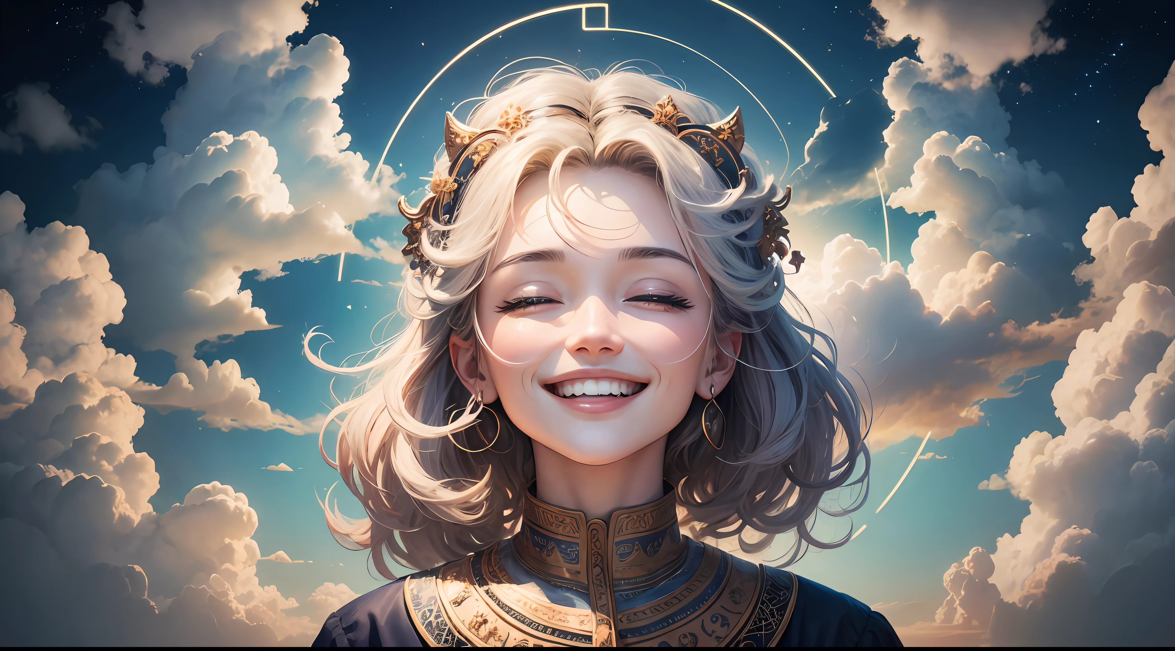 Face of God smiling, in the midst of divine clouds of heaven --auto --s2