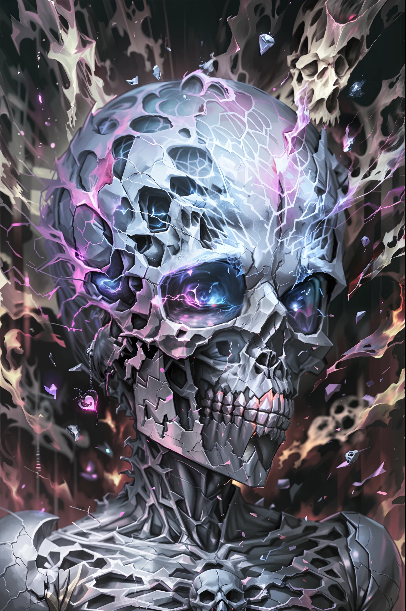 Broken heart with skull