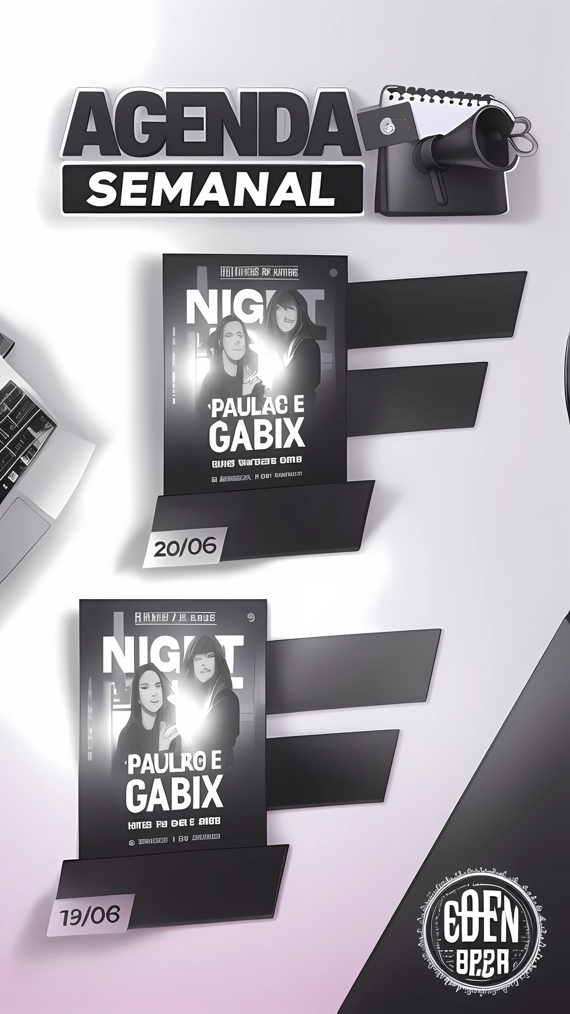 Weekly Agenda - no more than this week, musical concert, live show, music, manga tones, promo, ad image, black and white, black, monthly agenda, poster
