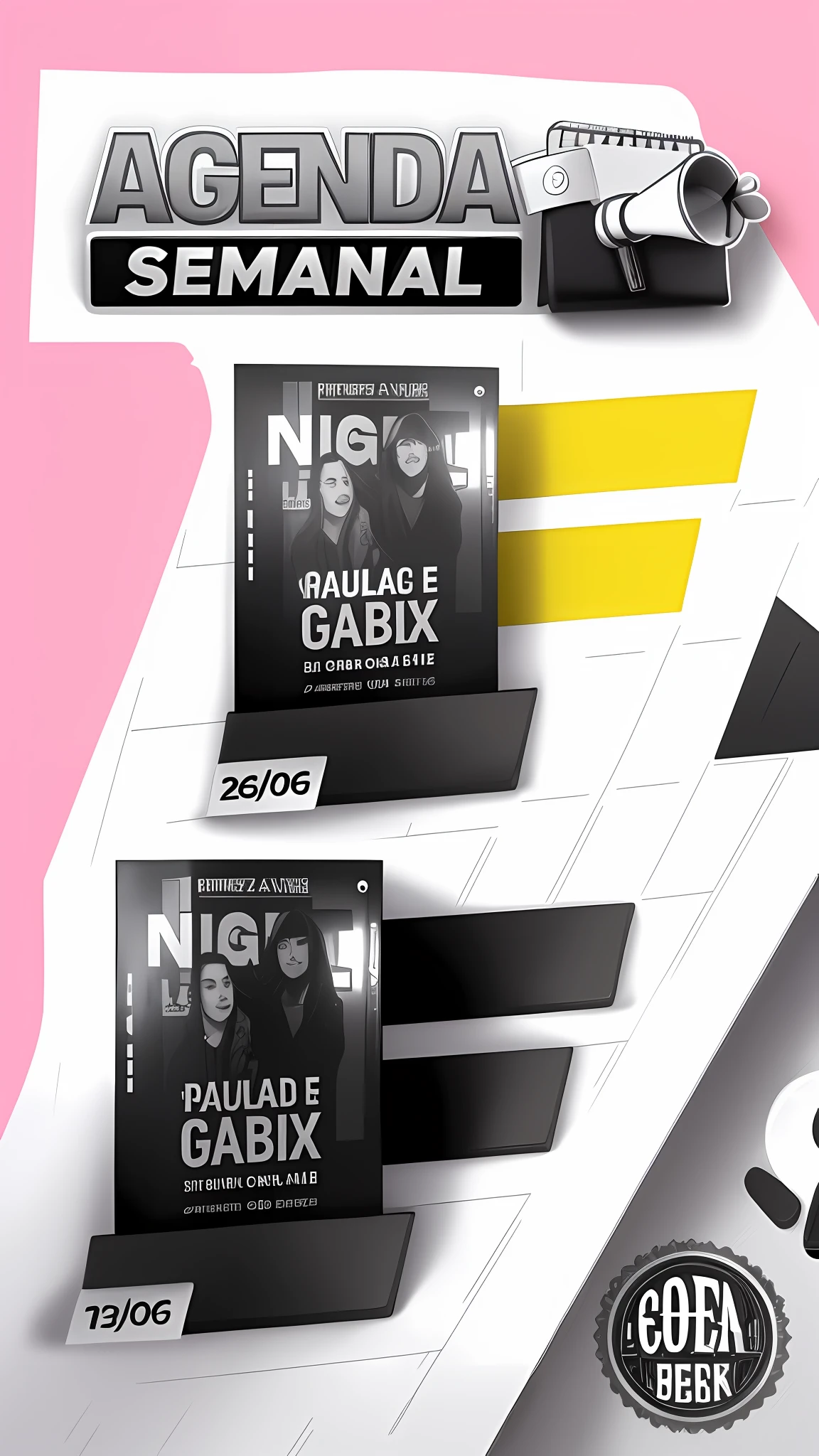 Weekly Agenda - no more than this week, musical concert, live show, music, manga tones, promo, ad image, black and white, black, monthly agenda, poster