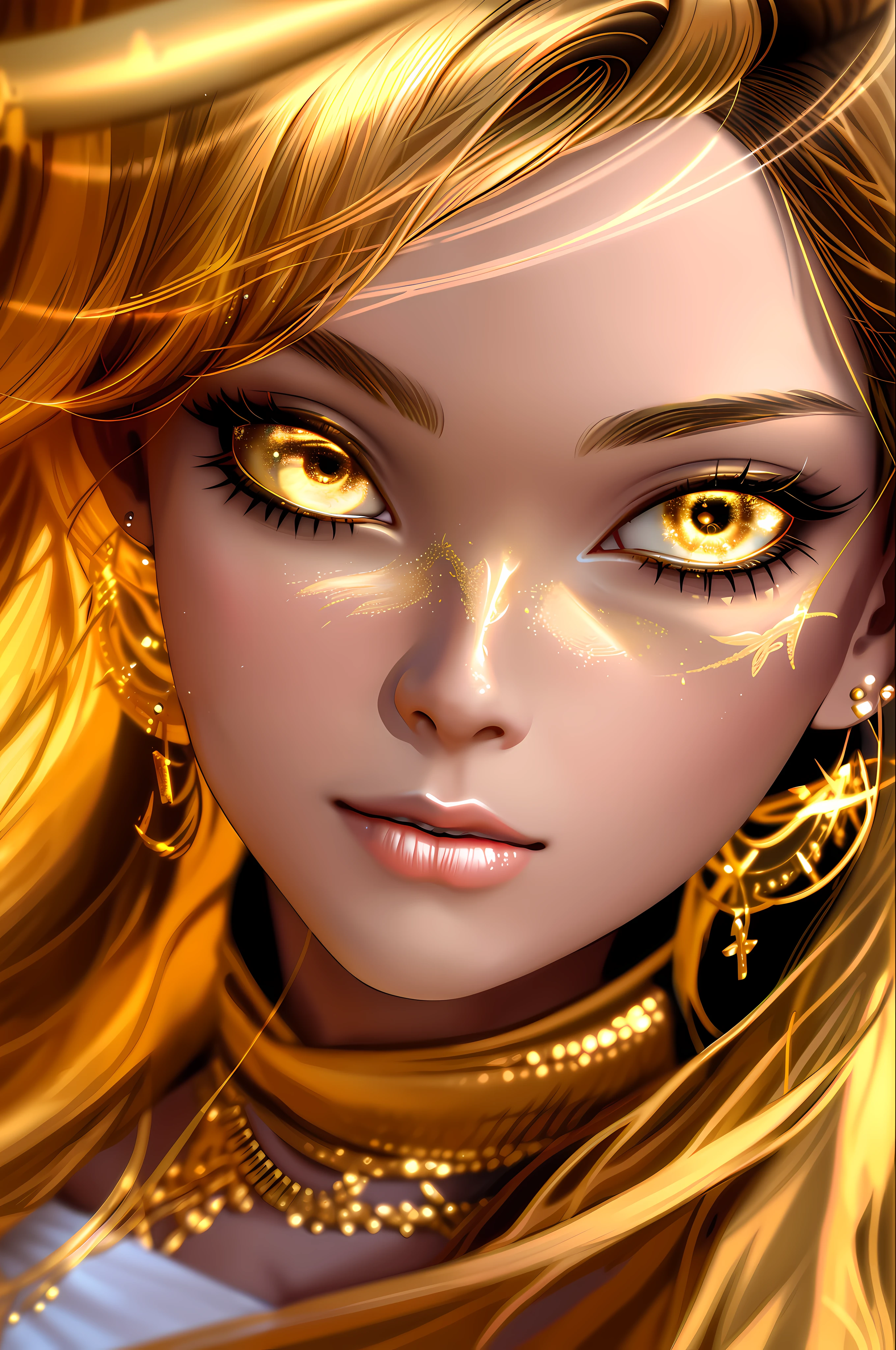 gold tattoos with a girl in rain with golden earrings, in the style of vray tracing, martin ansin, yuumei, poured, close up, dark white and gold, speedpainting, masterpiece, best quality,