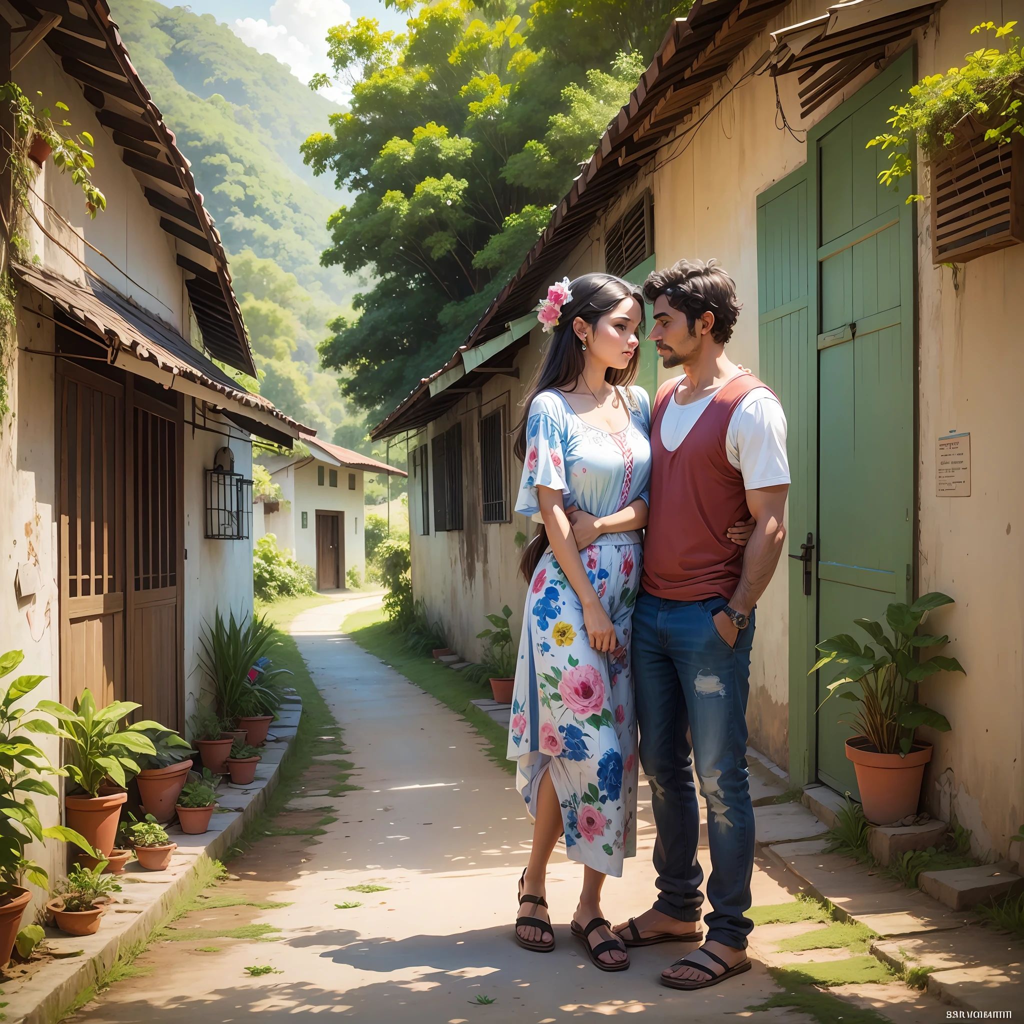Artistic painting with a couple in the northeastern Brazilian hinterland --auto --s2