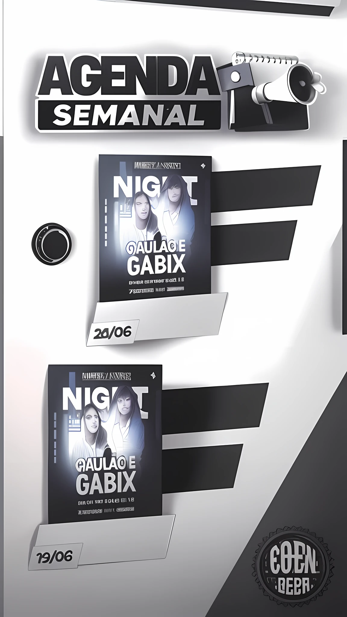 Weekly Agenda - no more than this week, musical concert, live show, music, manga tones, promo, ad image, black and white, black, monthly agenda, poster