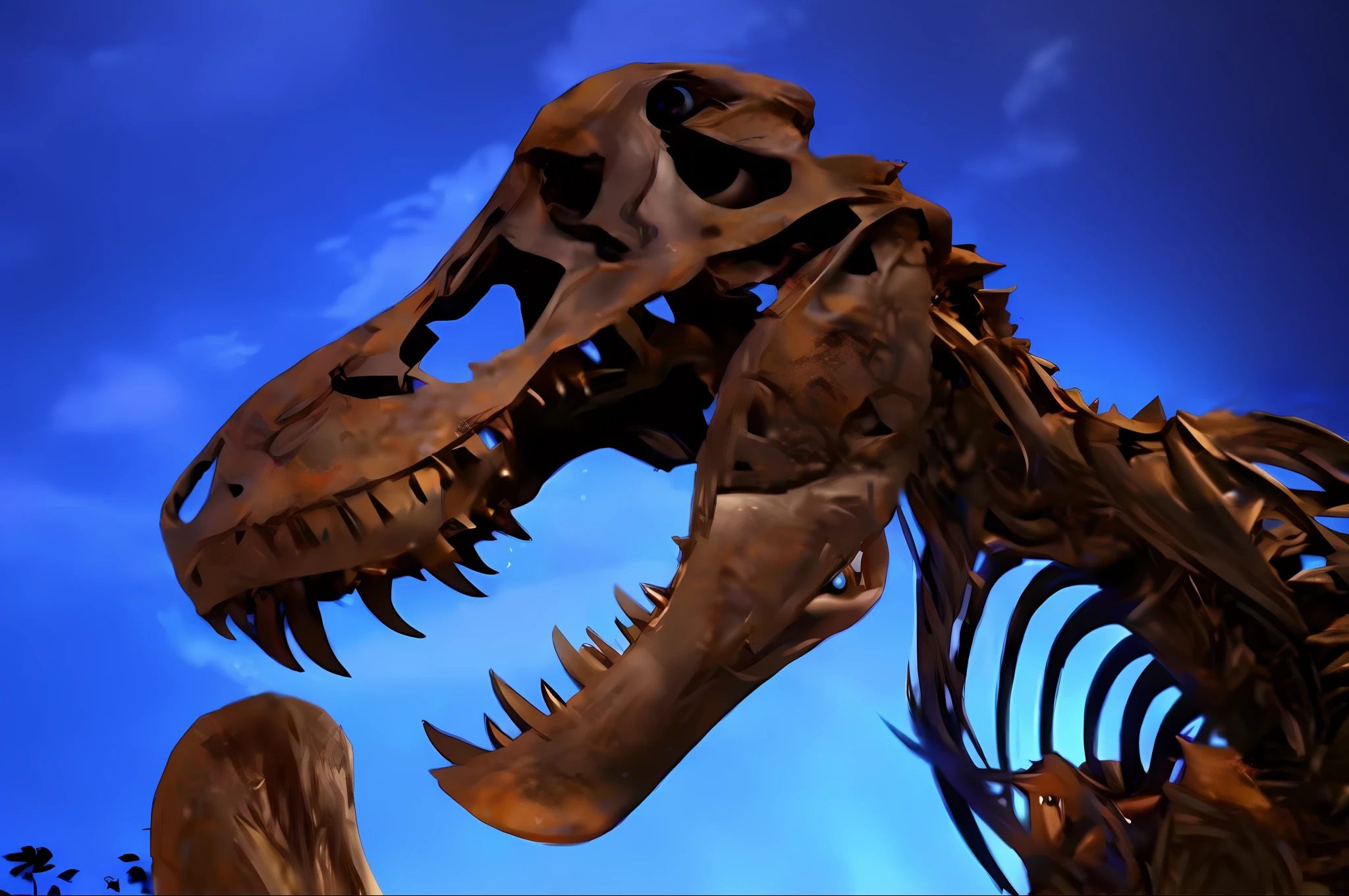 Tyrannosaurus rex has red eyes and the background is jungle --auto --s2