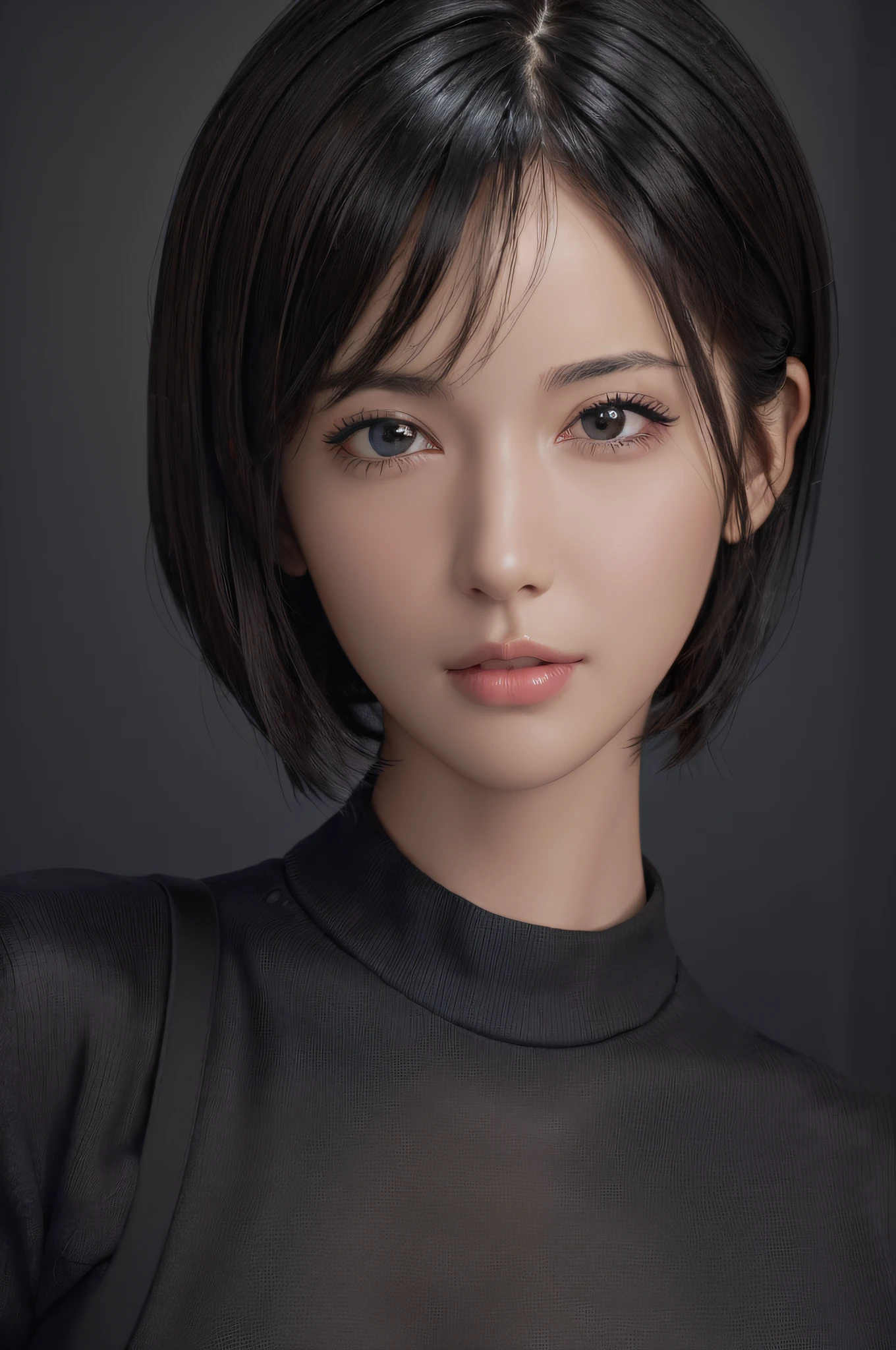 (masterpiece:1.3), (8k, photorealistic, RAW photo, best quality: 1.4), (1girl), beautiful face, (realistic face), (black hair, short hair:1.3), beautiful hairstyle, realistic eyes, beautiful detailed eyes, (realistic skin), beautiful skin, (sweater), absurdres, attractive, ultra high res, ultra realistic, highly detailed, golden ratio