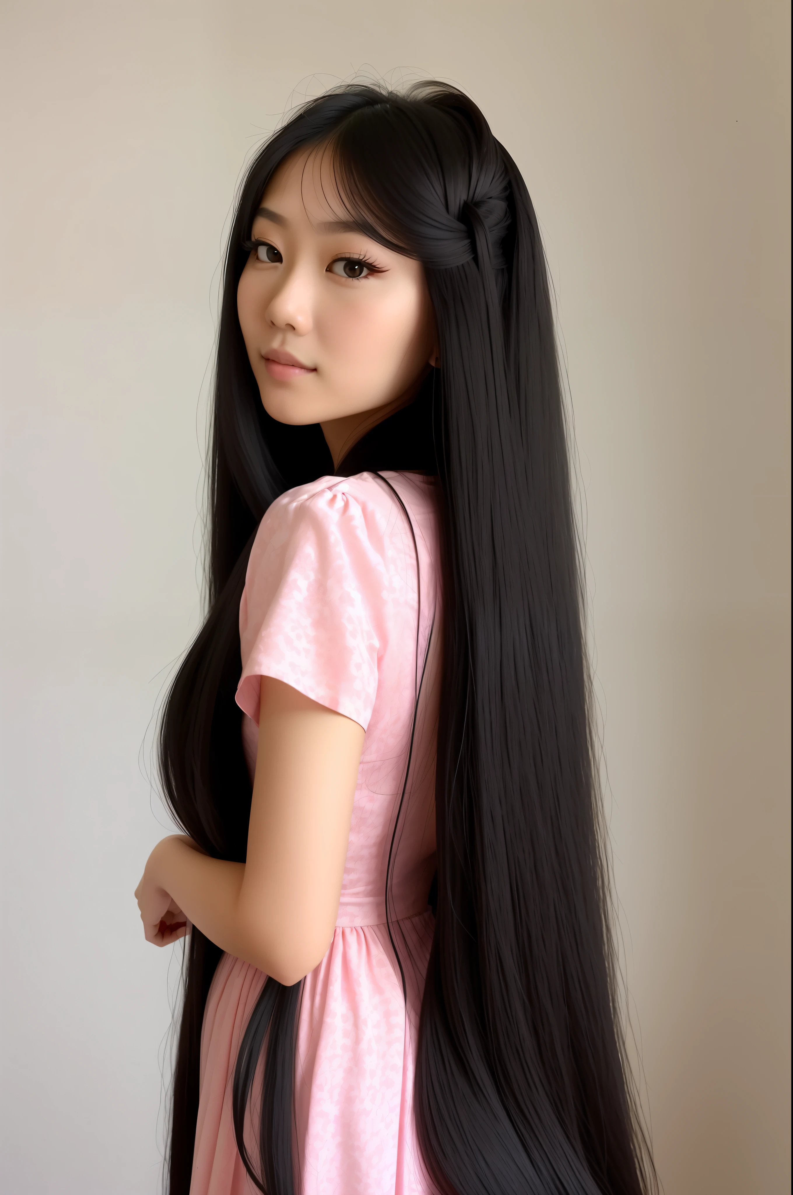 a close up of a woman in a pink dress posing for a picture, asian girl with long hair, with long hair, long hair girl, south east asian with long, waist long hair, dang my linh, female with long black hair, black long hair, appealing long hair, 18 years old, long black hair, long hairs, girl with long hair