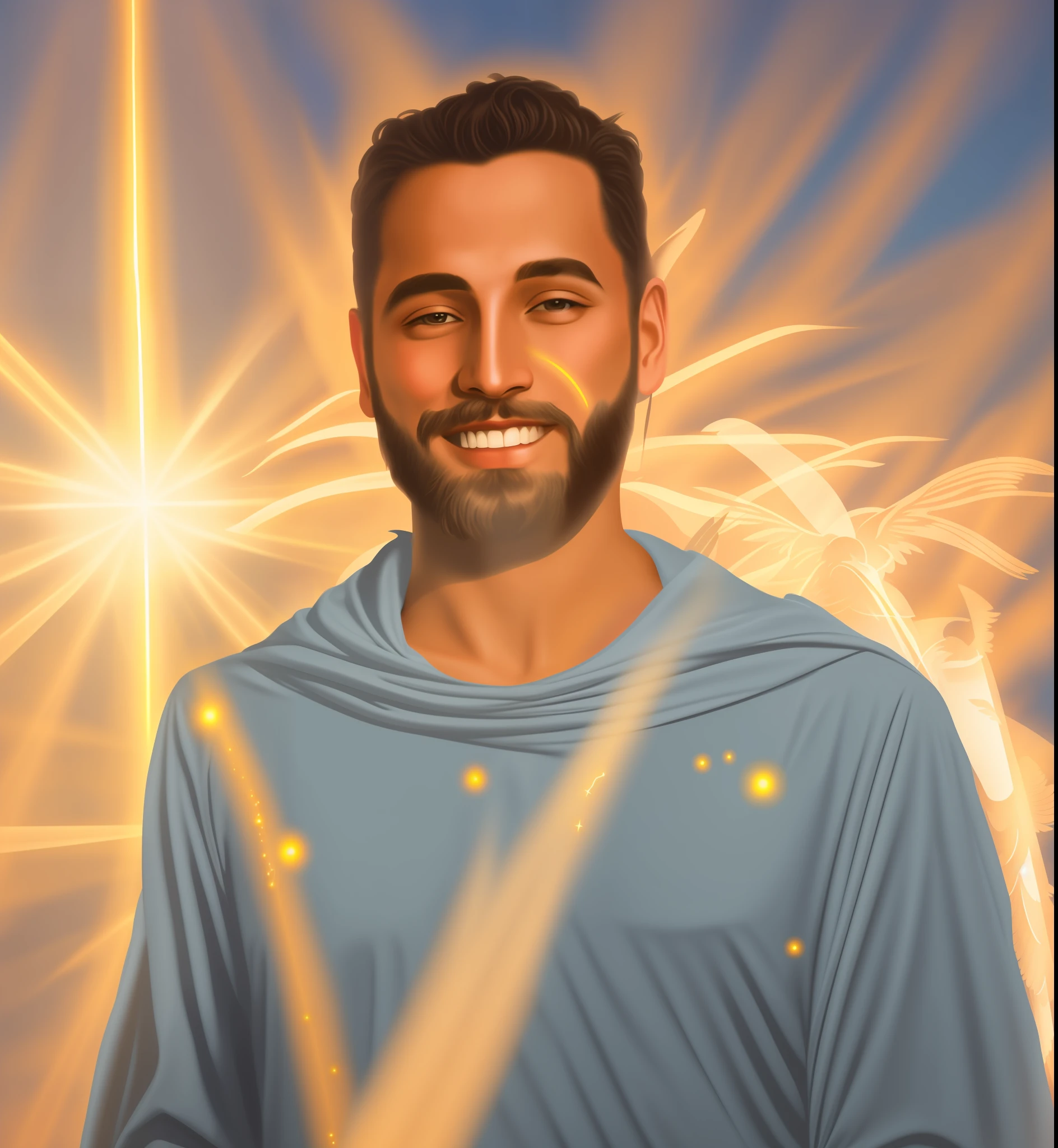 Powerful Archangel, with divine aura and astral body, enlightened, impressive and realistic
