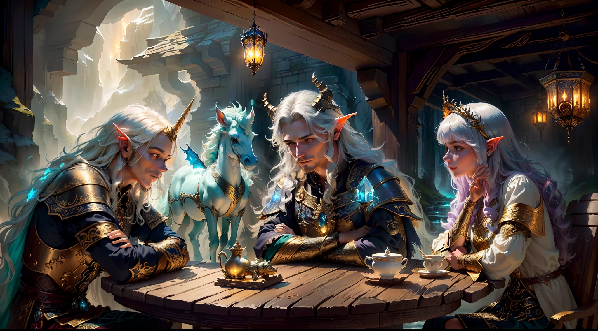 best quality, masterpiece, masterpiece portrait, intricate details, epic light, fantasy, dragons and dungeons, retro, priest, dark elf, 1 girl,2 boys, wooden table, tavern, gray skin, elegant smile, strabismus, close-up portrait of a Mycenaean woman doll with gold jewelry, spider: 0.9, net: 1.0, fantasy, volumetric lighting, concept art, brush stroke style, art station, trend, very detailed, art by Greg Rutkowsk, Amidst a realm of enchantment and mythical wonders, fantasy setting, magical creatures, ethereal beauty, majestic landscapes, shimmering forests, cascading waterfalls, ancient ruins, radiant sunlight, mystical atmosphere, vibrant colors, mystical beings, mythical creatures, fairies, unicorns, dragons, celestial skies, floating islands, hidden realms, whimsical architecture, spellbinding charm, sparkling crystals, gentle breeze, captivating aurora, wisps of magic, ethereal glow, awe-inspiring vistas