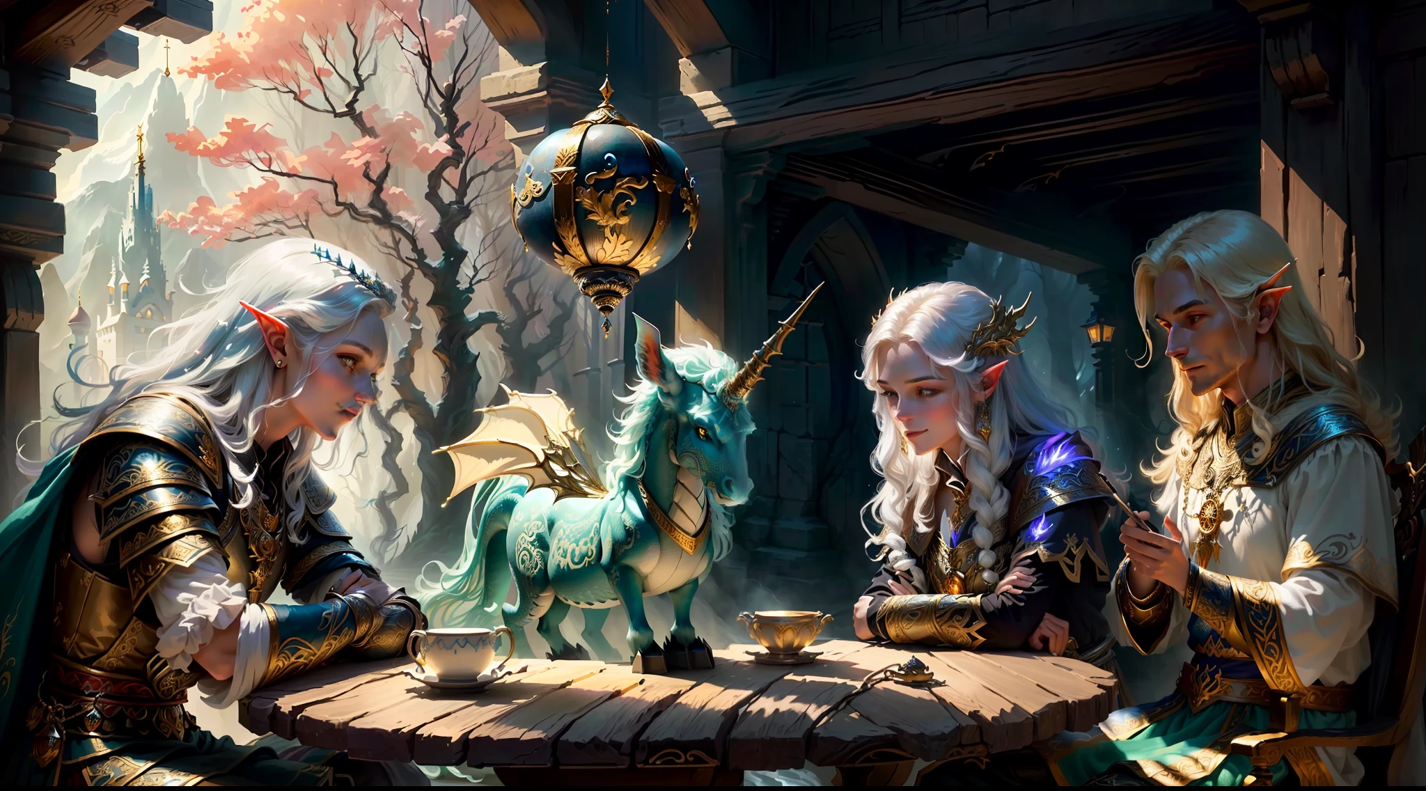 best quality, masterpiece, masterpiece portrait, intricate details, epic light, fantasy, dragons and dungeons, retro, priest, dark elf, 1 girl,2 boys, wooden table, tavern, gray skin, elegant smile, strabismus, close-up portrait of a Mycenaean woman doll with gold jewelry, spider: 0.9, net: 1.0, fantasy, volumetric lighting, concept art, brush stroke style, art station, trend, very detailed, art by Greg Rutkowsk, Amidst a realm of enchantment and mythical wonders, fantasy setting, magical creatures, ethereal beauty, majestic landscapes, shimmering forests, cascading waterfalls, ancient ruins, radiant sunlight, mystical atmosphere, vibrant colors, mystical beings, mythical creatures, fairies, unicorns, dragons, celestial skies, floating islands, hidden realms, whimsical architecture, spellbinding charm, sparkling crystals, gentle breeze, captivating aurora, wisps of magic, ethereal glow, awe-inspiring vistas