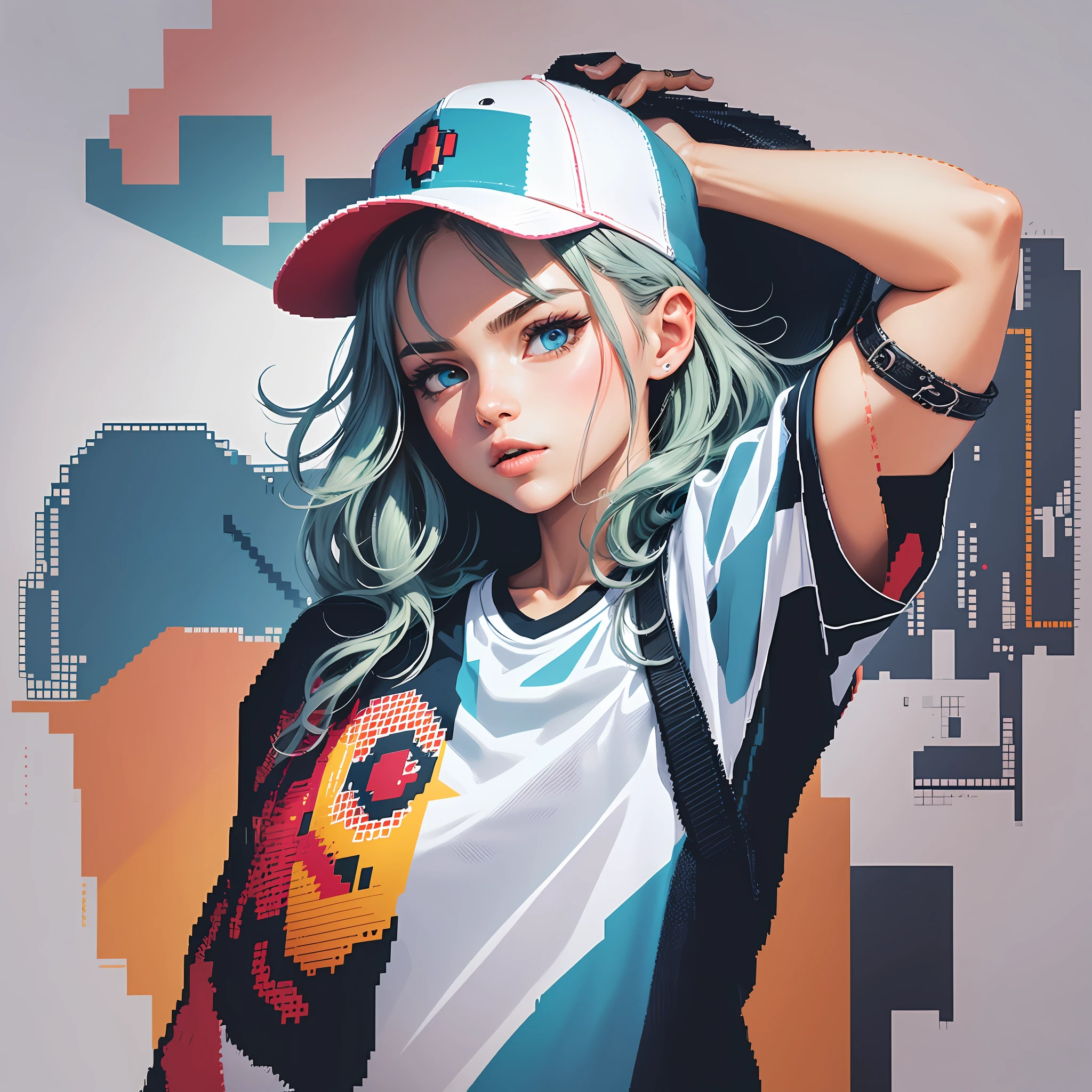 T-shirt print with a pixel art skate inspired by the 8-bit aesthetic of the 80s or 90s, (t-shirt design, logo, badge, vector-art) (on a white background:1.4) as a t-shirt logo in the style of art    2S a Karras,  3,  from: -1x-1,  0.4  Model SD 2.1 --auto --s2