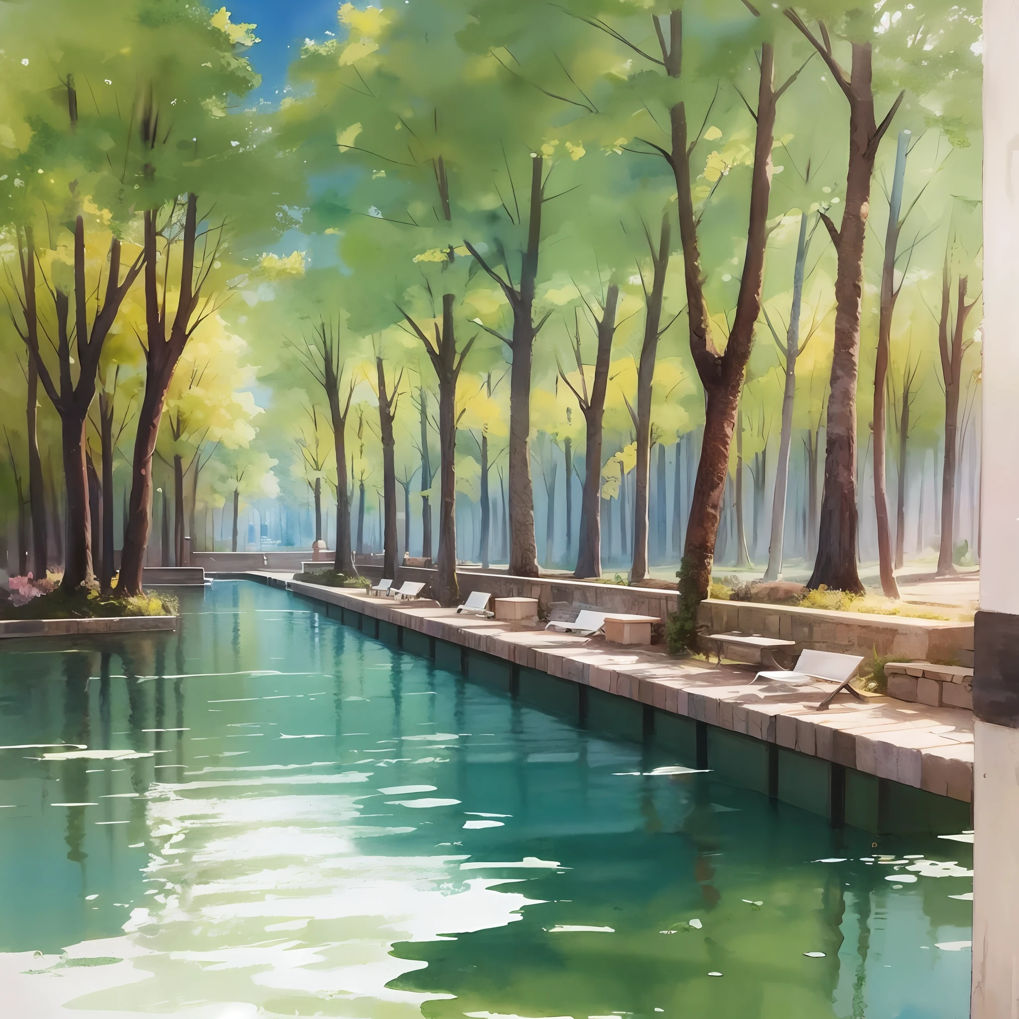 watercolor The fusion of natural and urban elements --auto --s2
