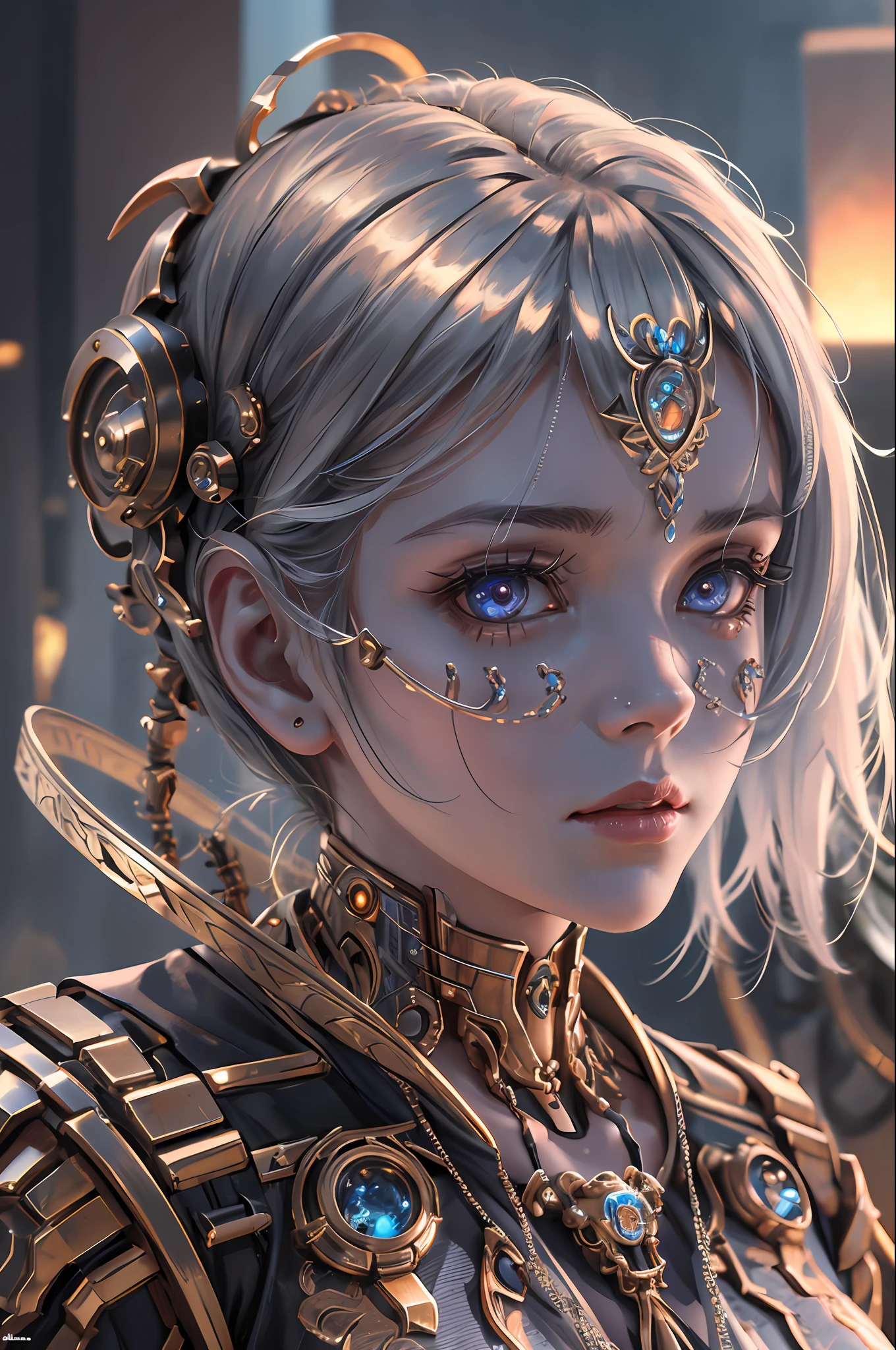 1mechanical girl,((ultra realistic details)), portrait, global illumination, shadows, octane render, 8k, ultra sharp,metal,intricate, ornaments detailed, cold colors, egypician detail, highly intricate details, realistic light, trending on cgsociety, glowing eyes, facing camera, neon details, machanical limbs,blood vessels connected to tubes,mechanical vertebra attaching to back,mechanical cervial attaching to neck,sitting,wires and cables connecting to head