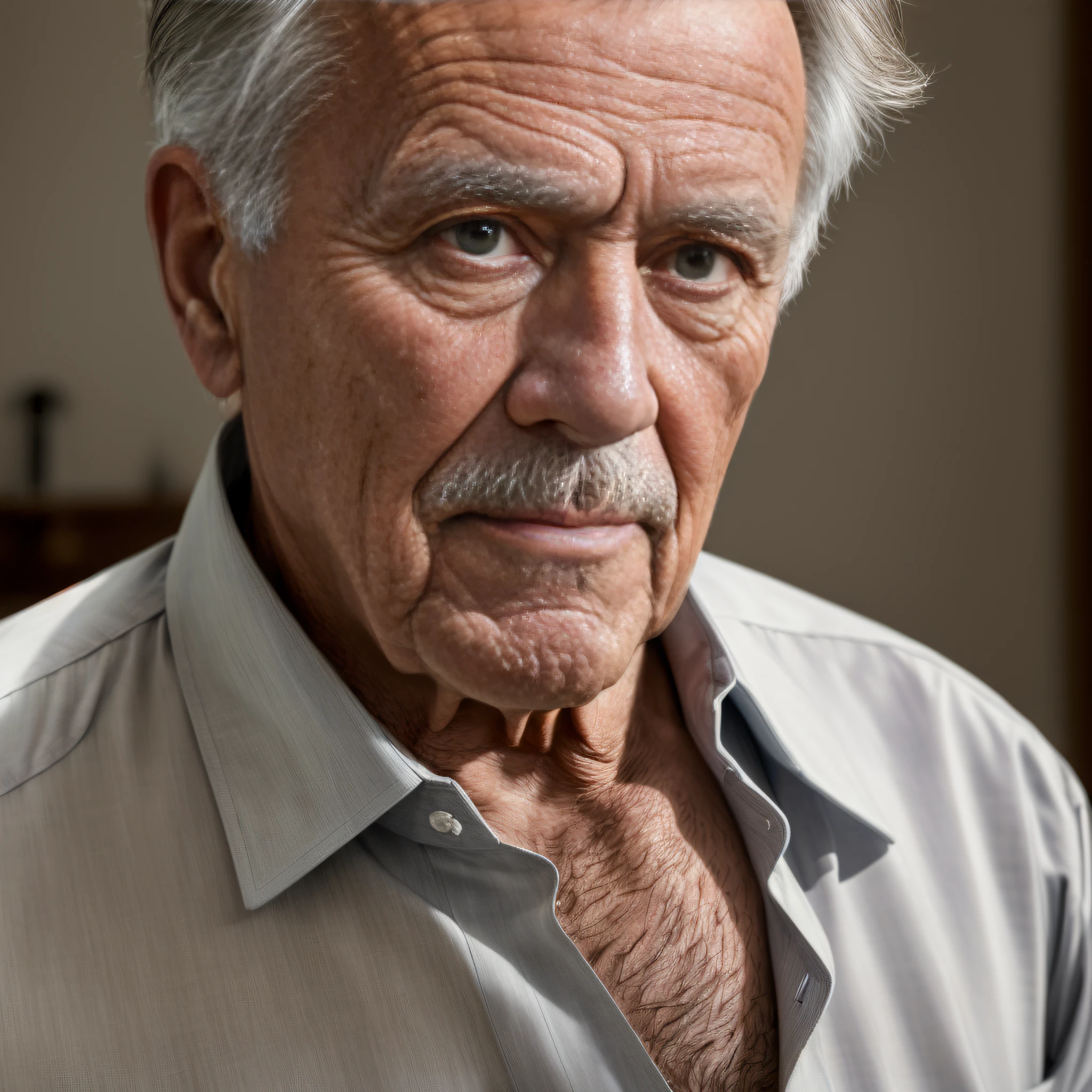 (masterpiece, photorealistic, raw,:1.4), (extremely complex:1.2), close-up, cinematic light, side lighting, ultra high resolution, best shadow, RAW, upper body, 78 year old man, wearing dress shirt,