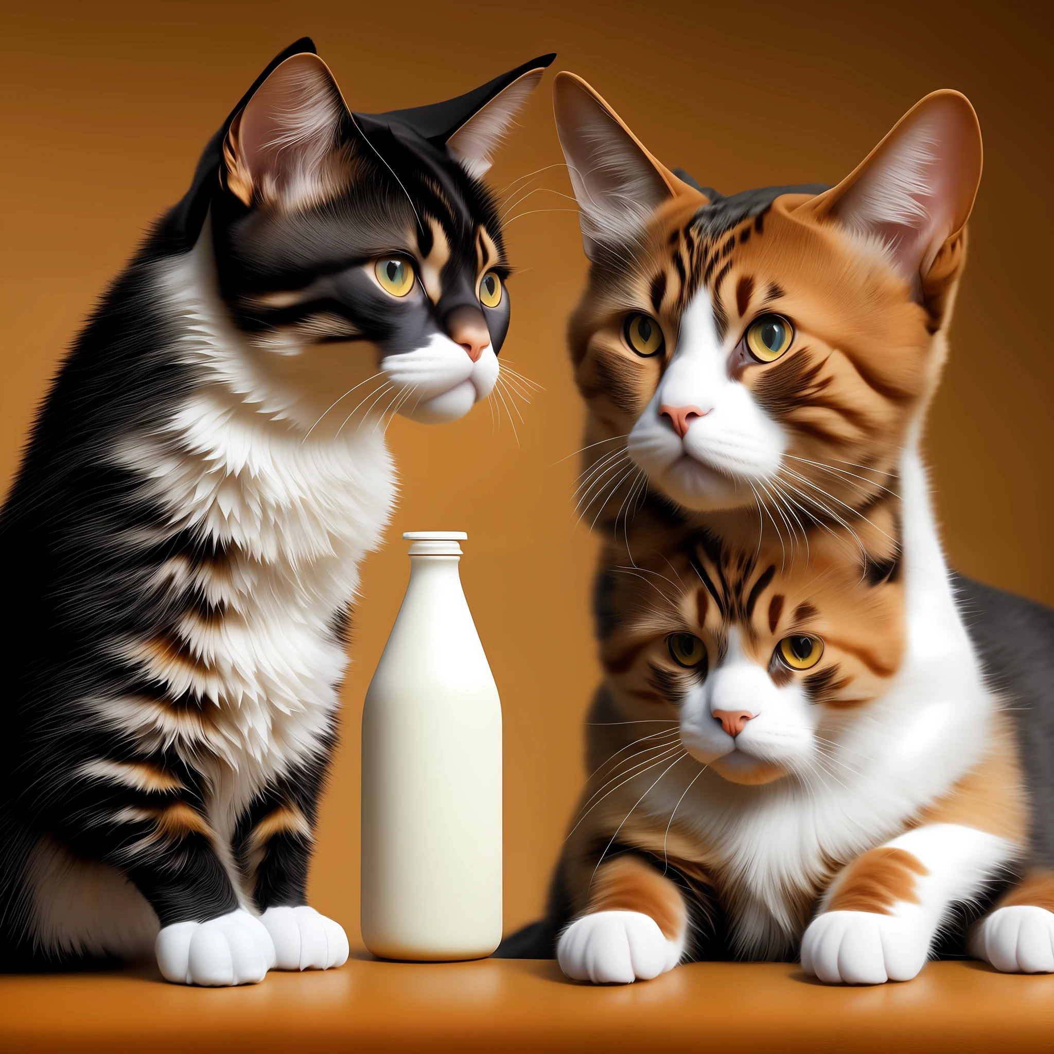 1 liter of milk between a cat and a dog, ultra realistic, intricate details, 8k