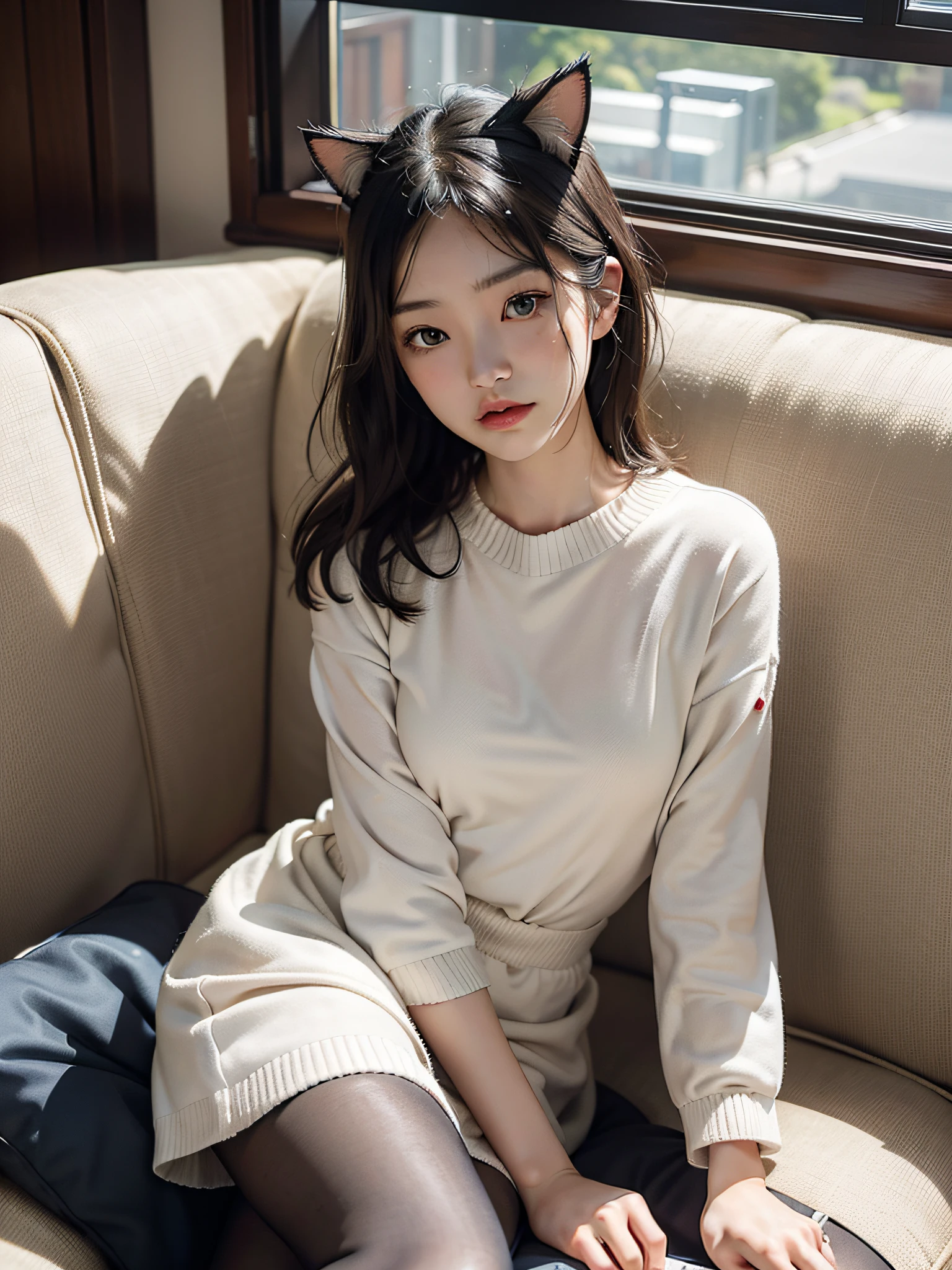 Cat-eared woman sitting on sofa with laptop in lap, photo of Tadashi Nakayama, Instagram, Shin Hanga, Kiko Mizuhara, Nozomi Takemura, Dhilaba Dilmrat, Ayami Kojima, Chiho Imo, Shikamimi, Apple, Yuki Fujikawa, Ai Yazawa, advertising image, Jia