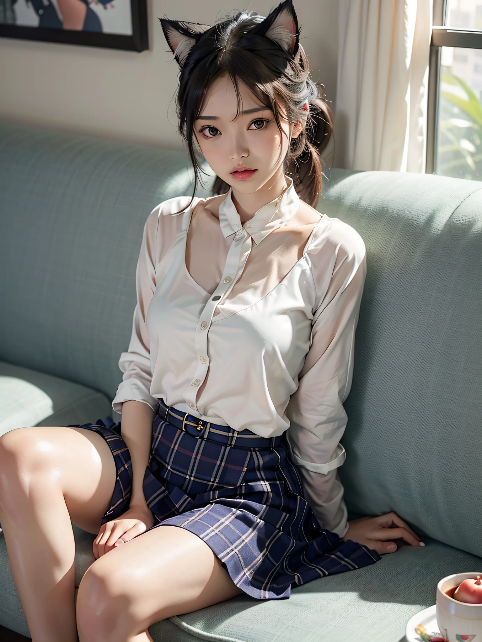 Cat-eared woman sitting on sofa with laptop in lap, photo of Tadashi Nakayama, Instagram, Shin Hanga, Kiko Mizuhara, Nozomi Takemura, Dhilaba Dilmrat, Ayami Kojima, Chiho Imo, Shikamimi, Apple, Yuki Fujikawa, Ai Yazawa, advertising image, Jia