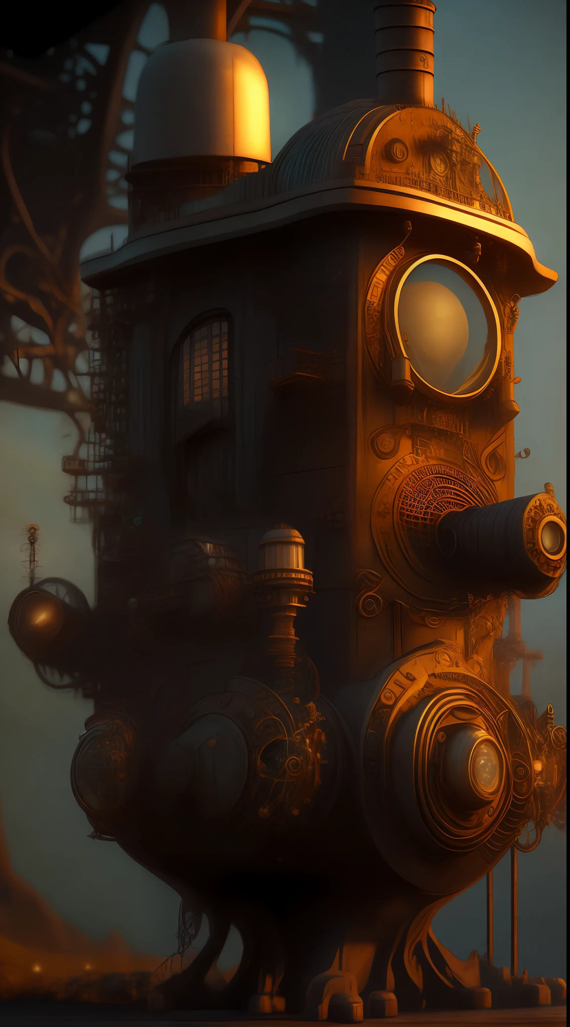 An extremely complex and advanced steampunk port, 100mm lens