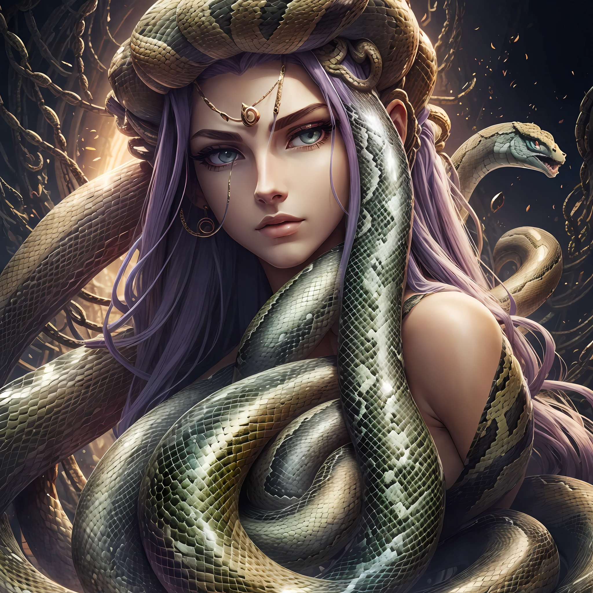 Medusa, snake, Olympian,woman,beautiful,scales,claws,snake hair, 8k,high definition, cinematic, --auto --s2