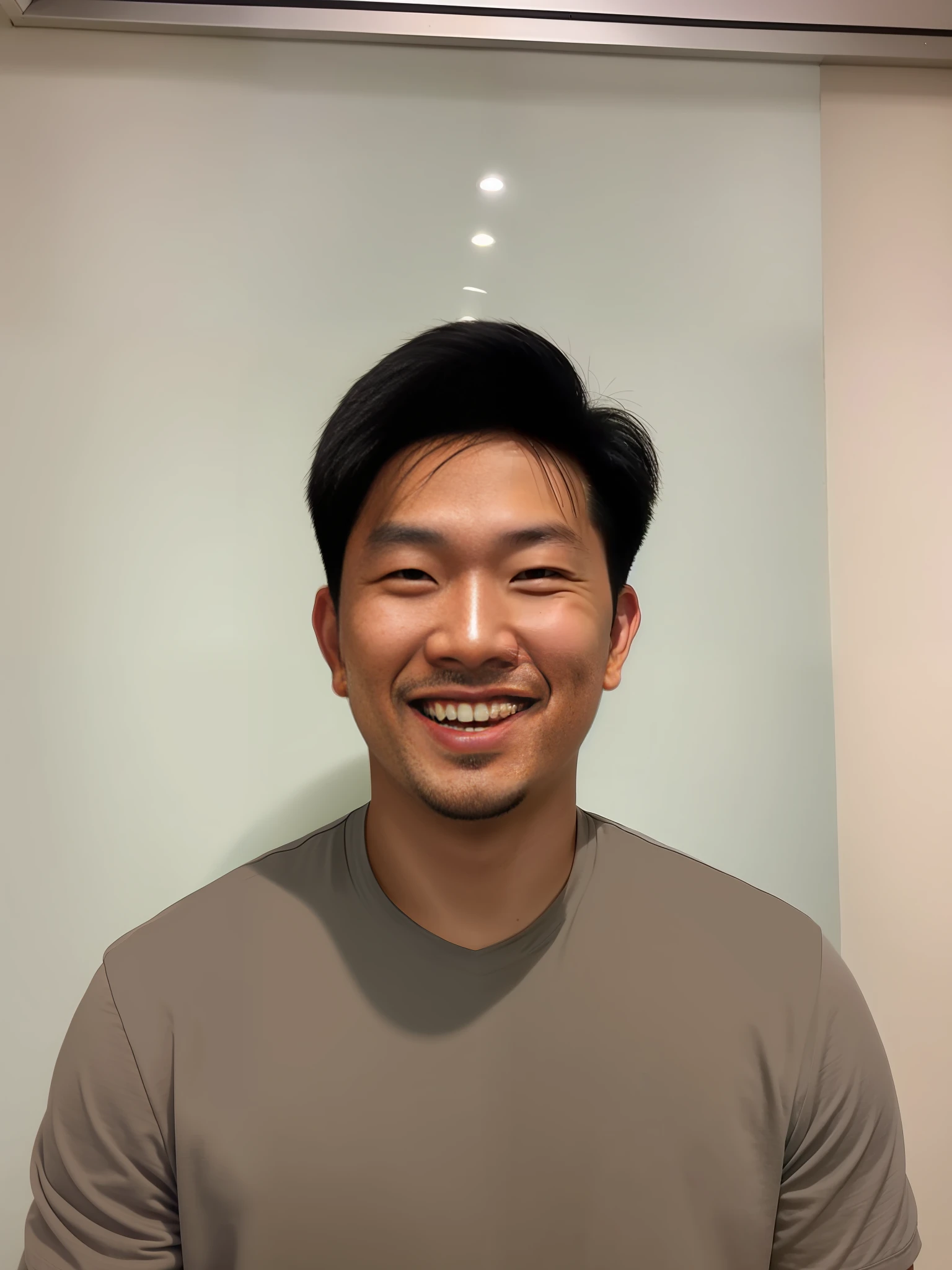 smiling man in a gray shirt holding a plate of food, kevin hou, andrew thomas huang, reuben wu, david luong, darren quach, victor ngai, christopher cao, headshot profile picture, damien tran, 2 7 years old, stanley artgem lau, south east asian with round face, jeremy cheung, ross tan, professional profile picture, rick dai