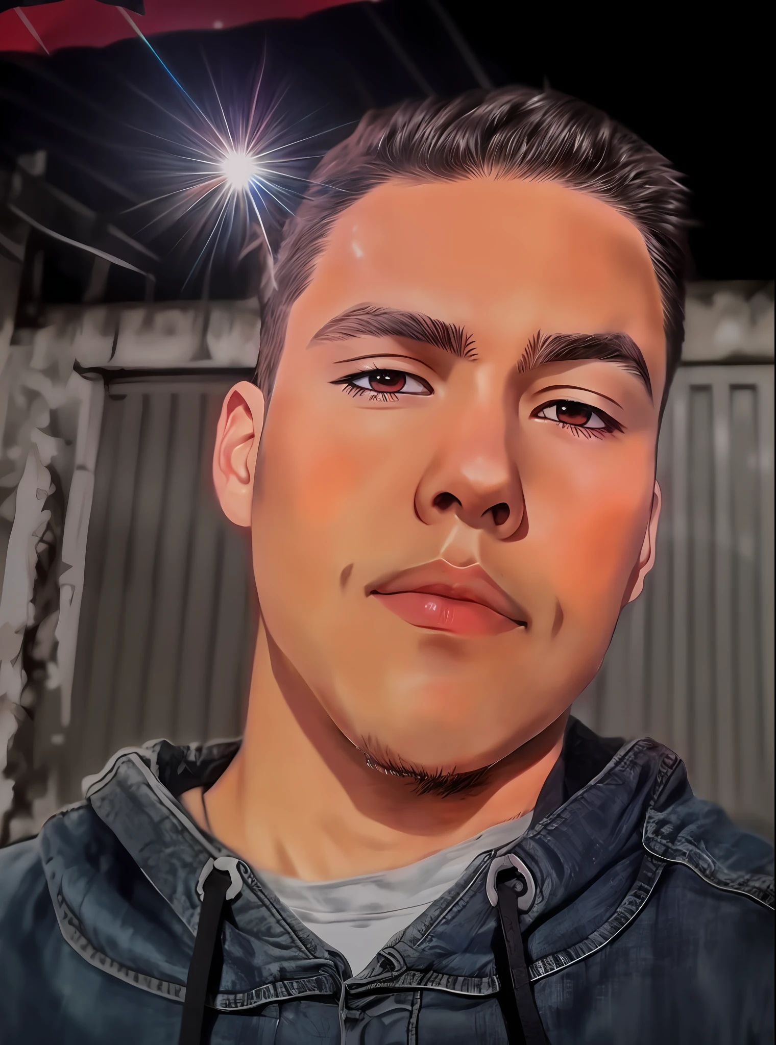 Realistic anime style photo with 19 year old man clean face