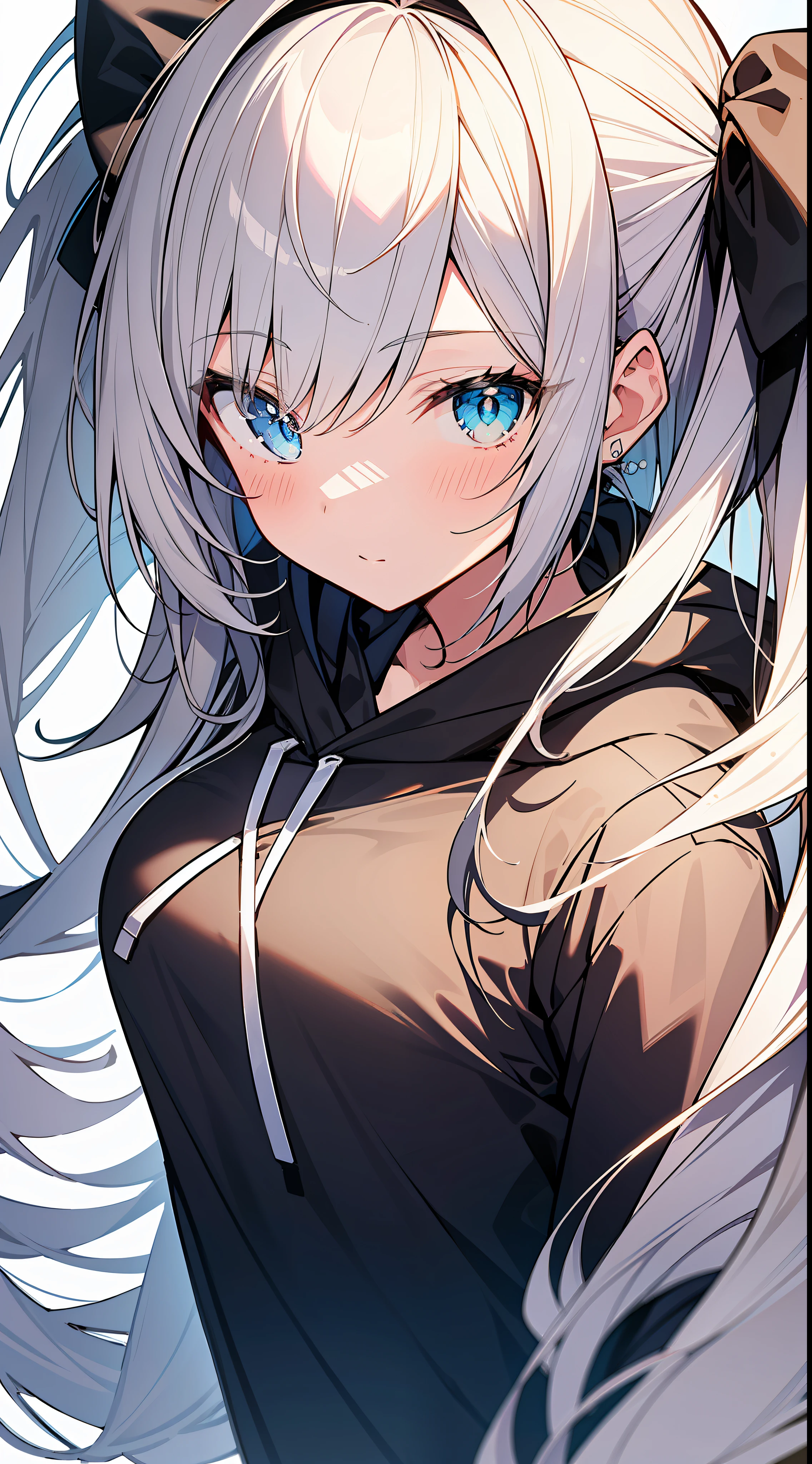 Top Quality, Masterpiece, High Resolution, 8k, Hoodie and Anime Style Girl, One Girl, Detailed Line Art, Bright White and Bright Amber Style, Digital Enhancement, Close Up, Anime Core, Flowing Fabric
