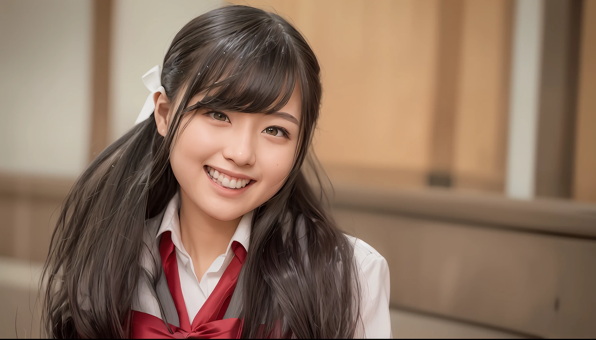 there is a woman with long hair wearing a suit and a bow tie, close up iwakura lain, seifuku, portrait of a japanese , chiho, coy smile, iwakura lain, beautiful japanese girls face, japanese girl school uniform, wearing japanese school uniform, japanese school uniform, innocent smile, close up of iwakura lain, smiling coy