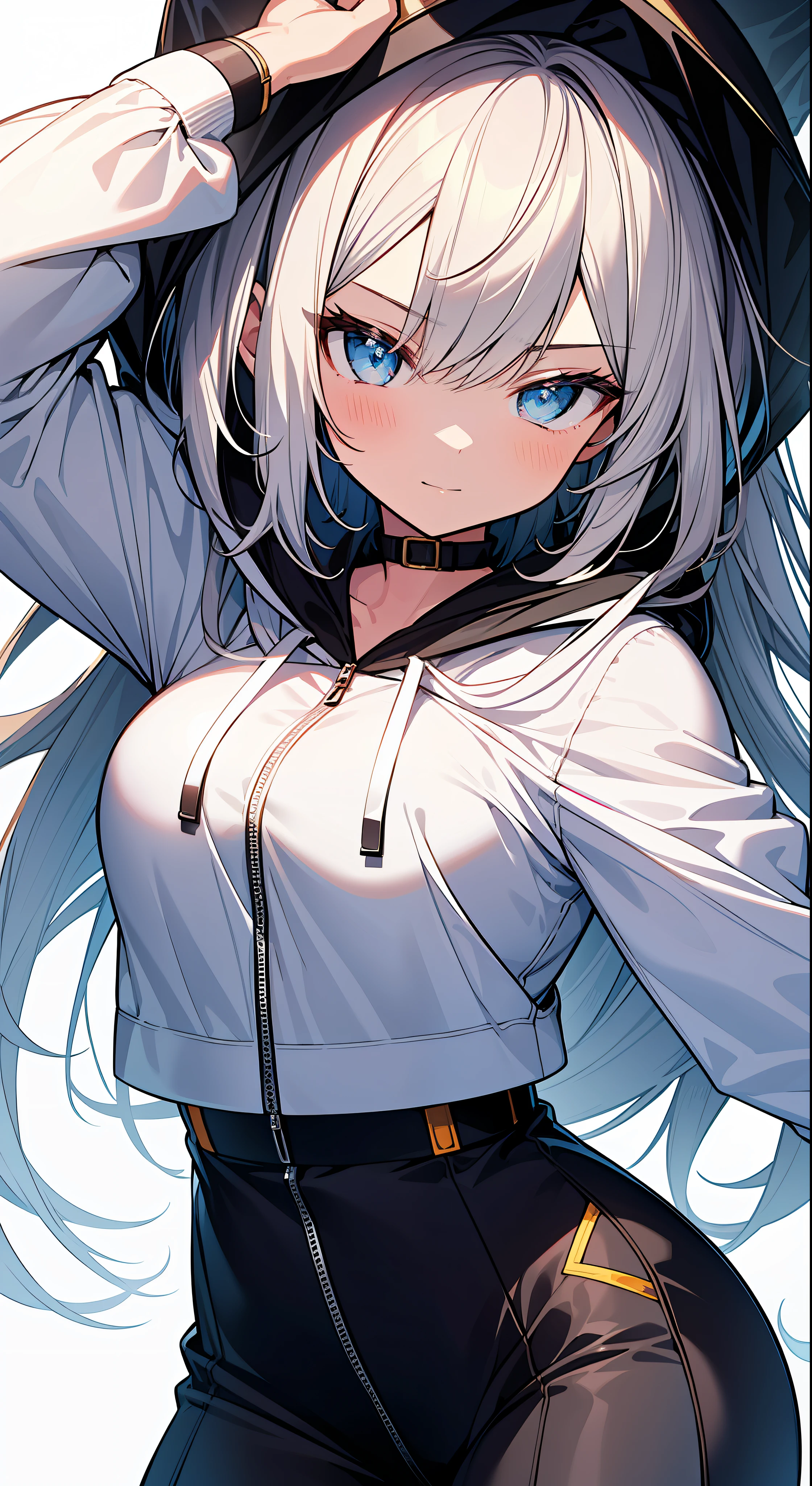 Top Quality, Masterpiece, High Resolution, 8k, Hoodie and Anime Style Girl, One Girl, Detailed Line Art, Bright White and Bright Amber Style, Digital Enhancement, Close Up, Anime Core, Flowing Fabric