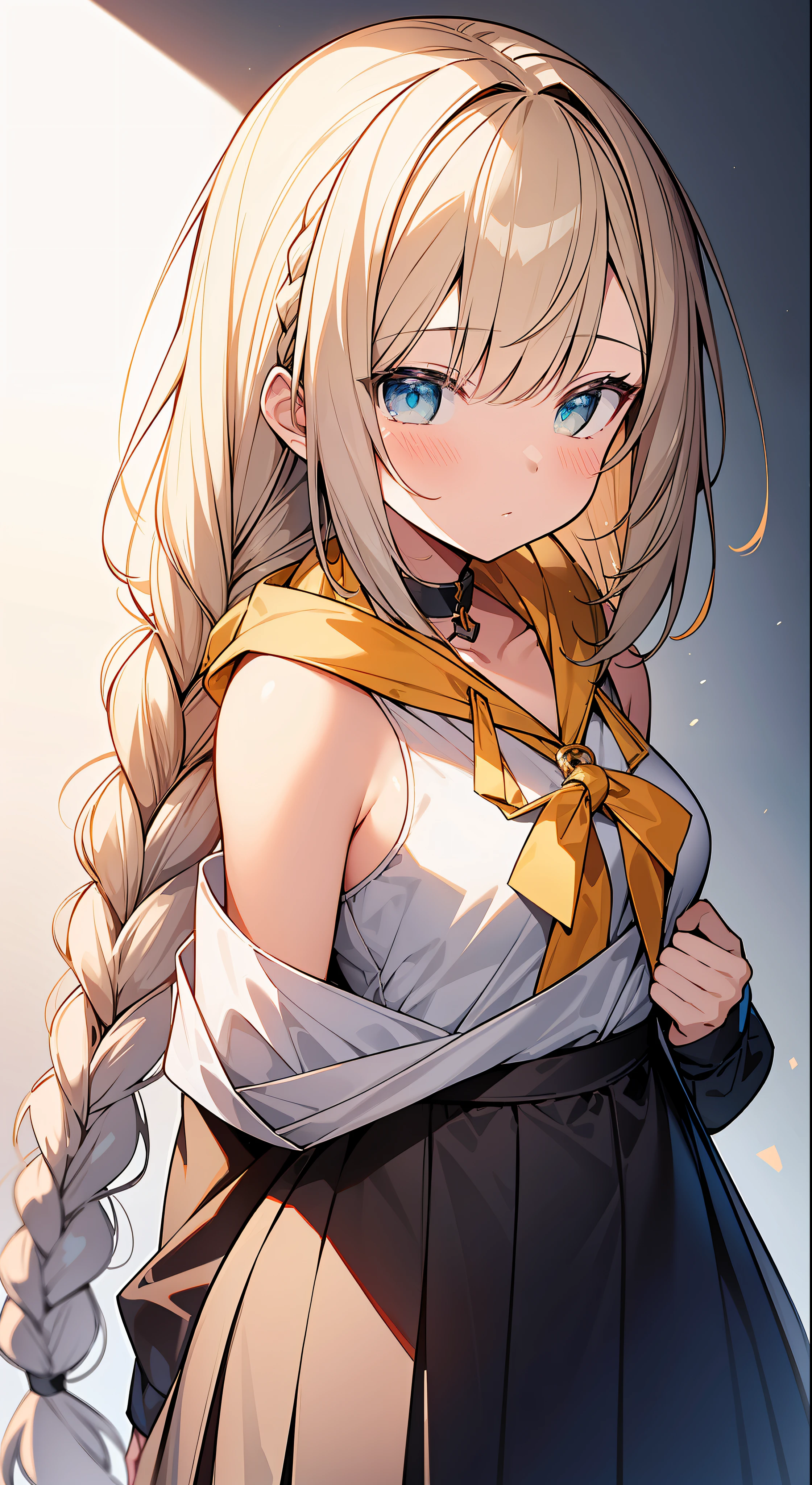 Top Quality, Masterpiece, High Resolution, 8k, Hoodie and Anime Style Girl, One Girl, Detailed Line Art, Bright White and Bright Amber Style, Digital Enhancement, Close Up, Anime Core, Flowing Fabric, Short Braids with shoulder-length hair, Beautiful hair