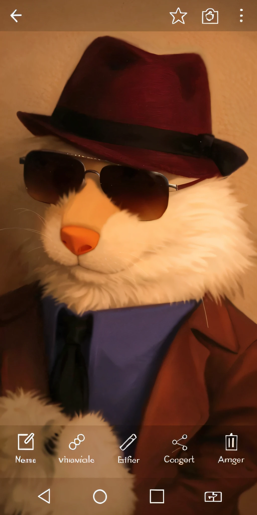 A closeup of a stuffed animal wearing a hat and sunglasses, an anthropomorphic, furry, (lackadaisy) catgangster