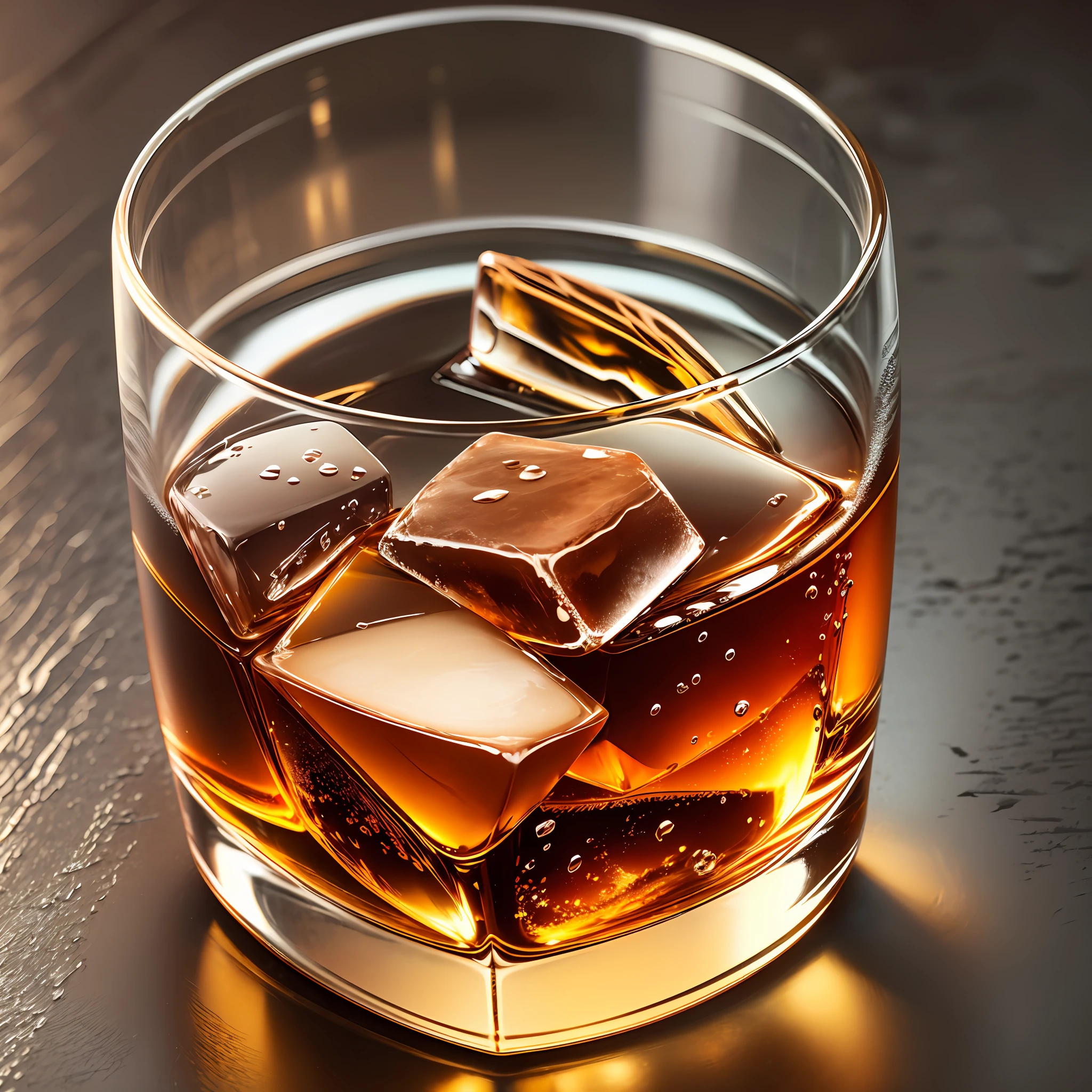 (Best Quality) glass of whiskey with ice cubes on a kitchen table --auto --s2