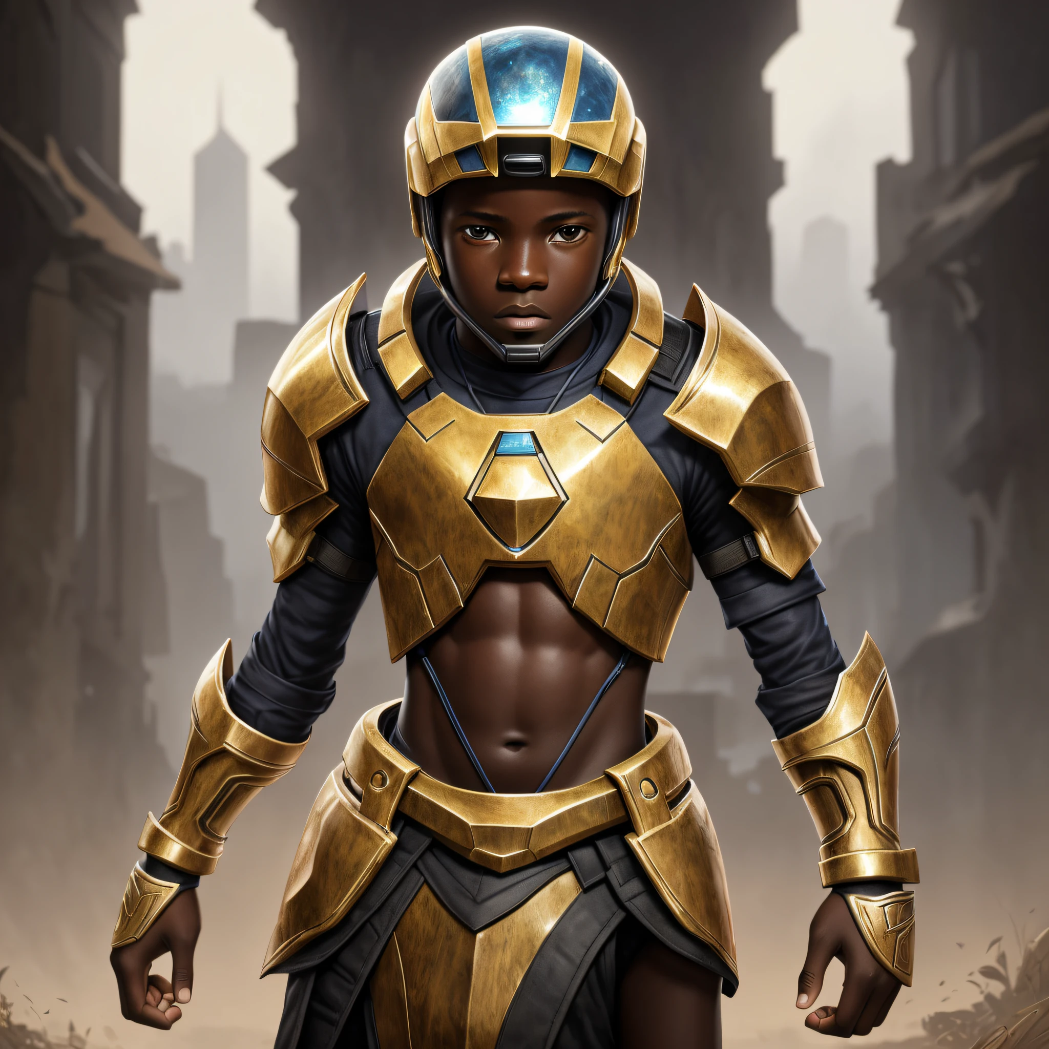 preteen african boy, a halo blind mask, tone mapped, detailed, highly detailed, digital painting, artstation, concept art, smooth, sharp focus, beautiful illustration, photo, brightly lit, dynamic lighting, fog, intricate, film grain, professional, facing the viewer, --auto --s2