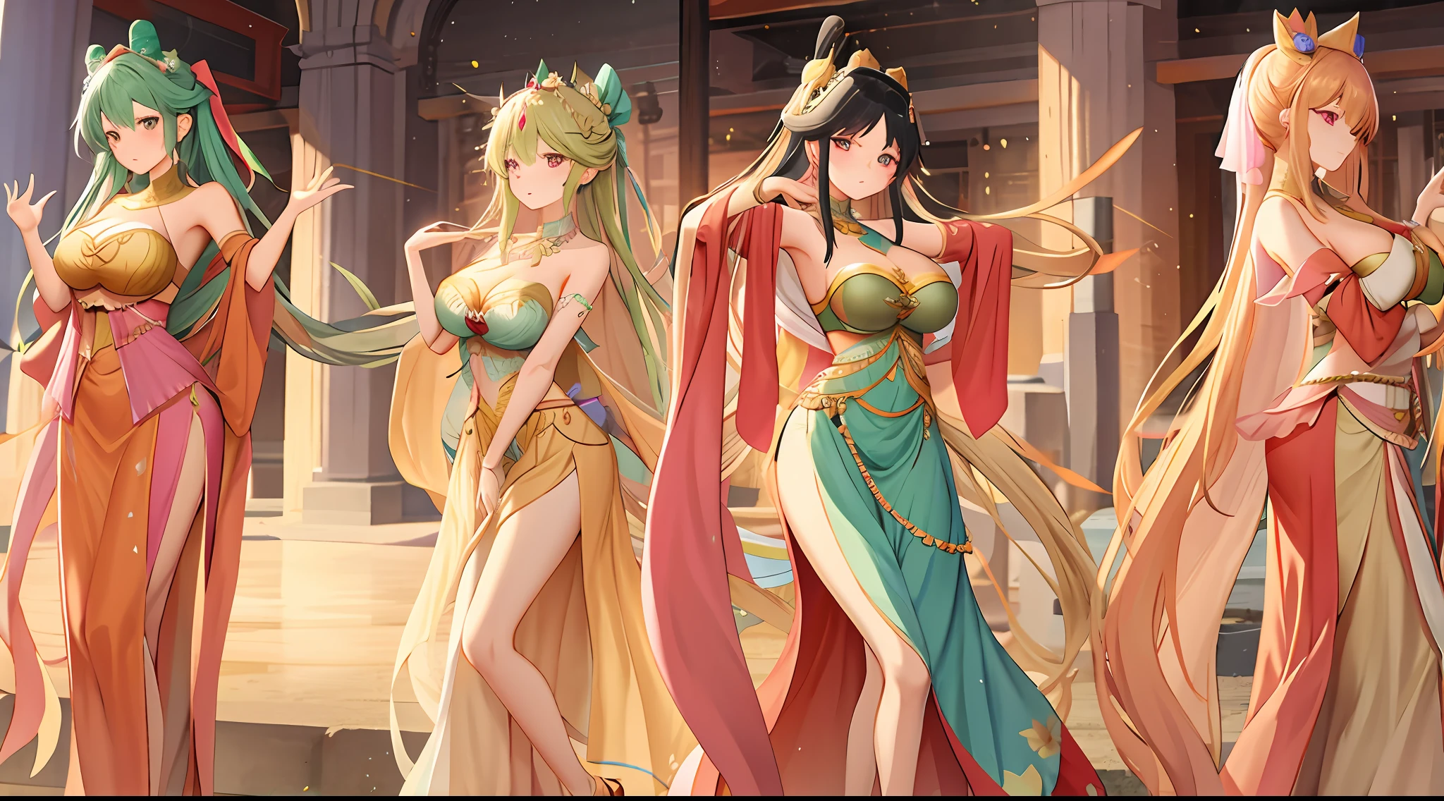 many girls, dunhuang_cloths