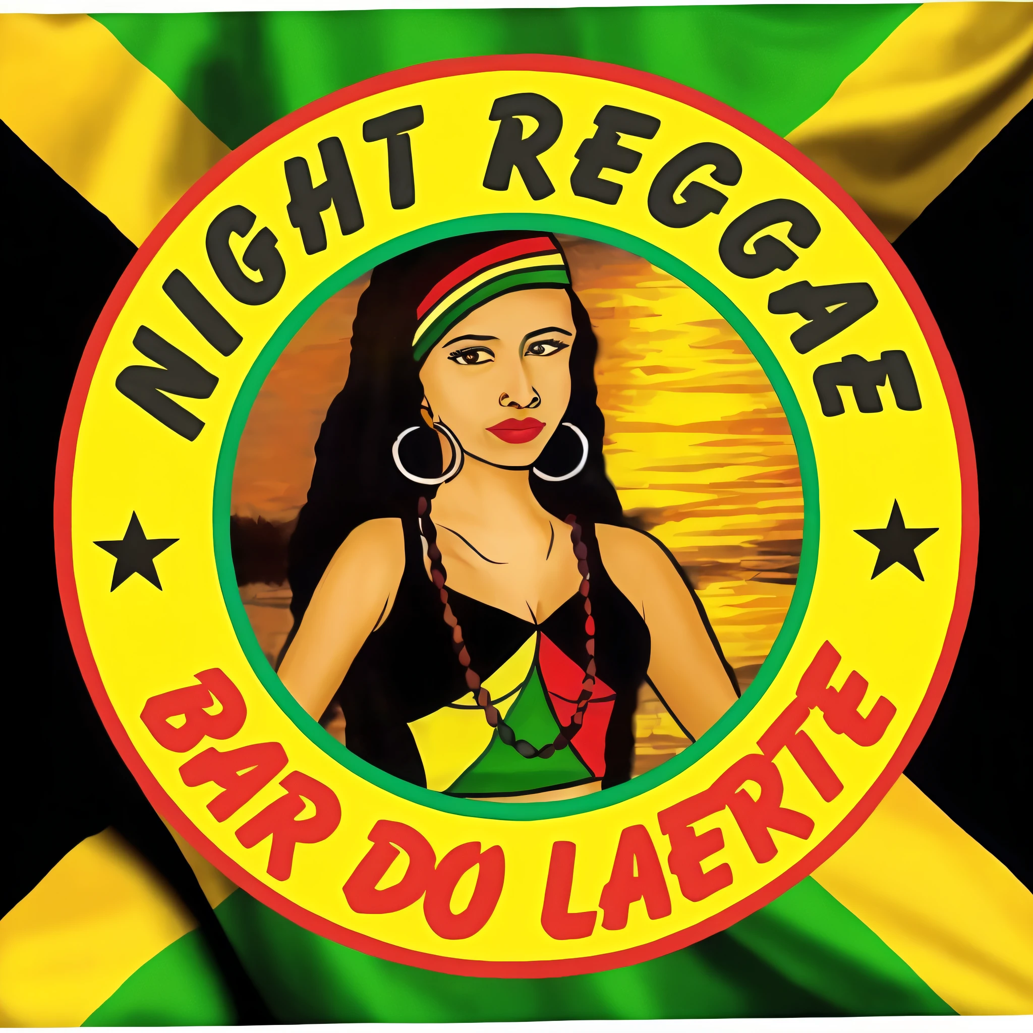 a close up of a woman with a dreadlock and a reggae flag, raggae art, reggae, nigth, (night), nigt, rasta, on jungle night !!!, artist rendition, late night, rastafarian, nights, nightlife, night!, logo art, jamaican vibe, jamaican colors, nightcap, nighttime!!, nighttime!!!!!!, nighttime!