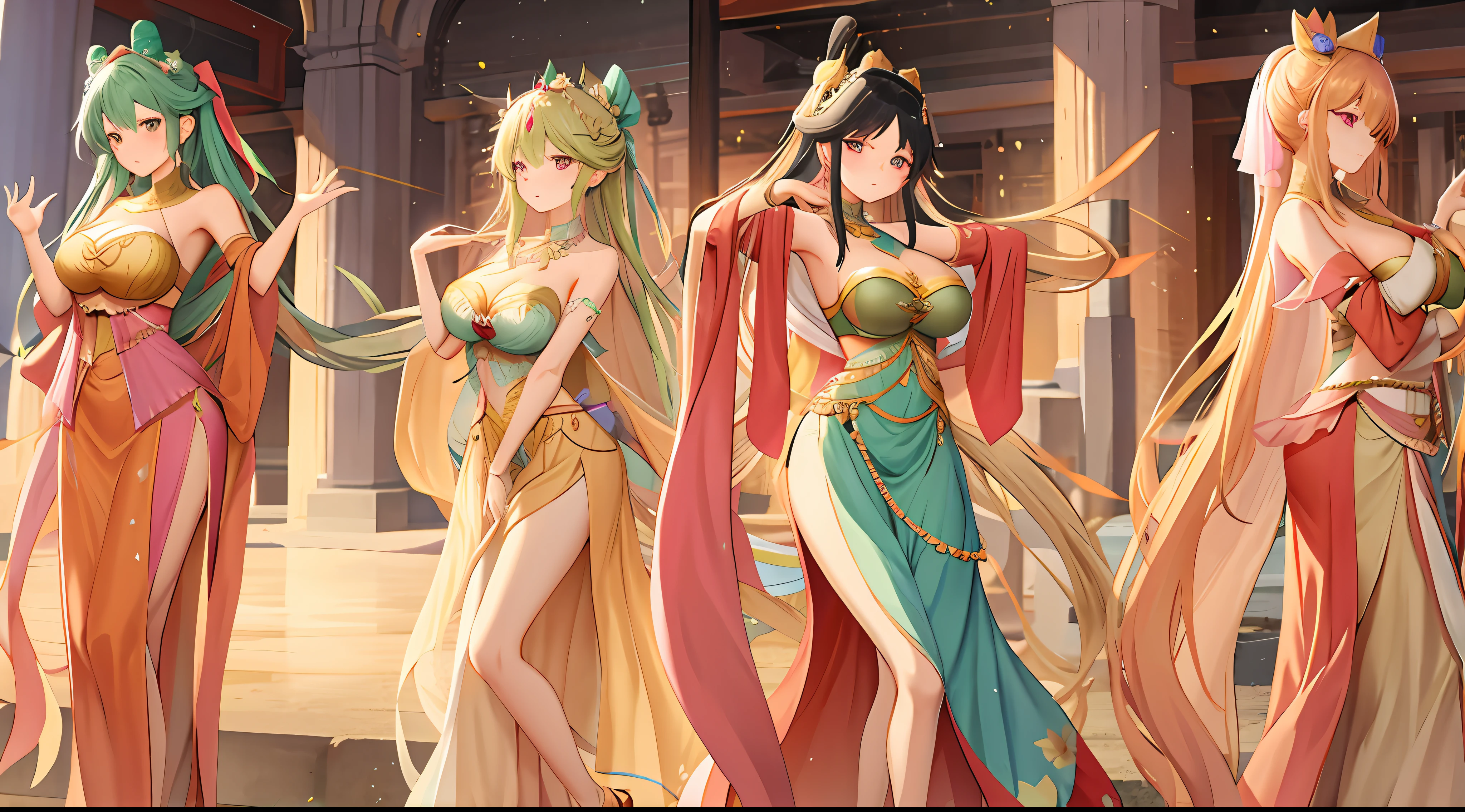 many girls, dunhuang_cloths