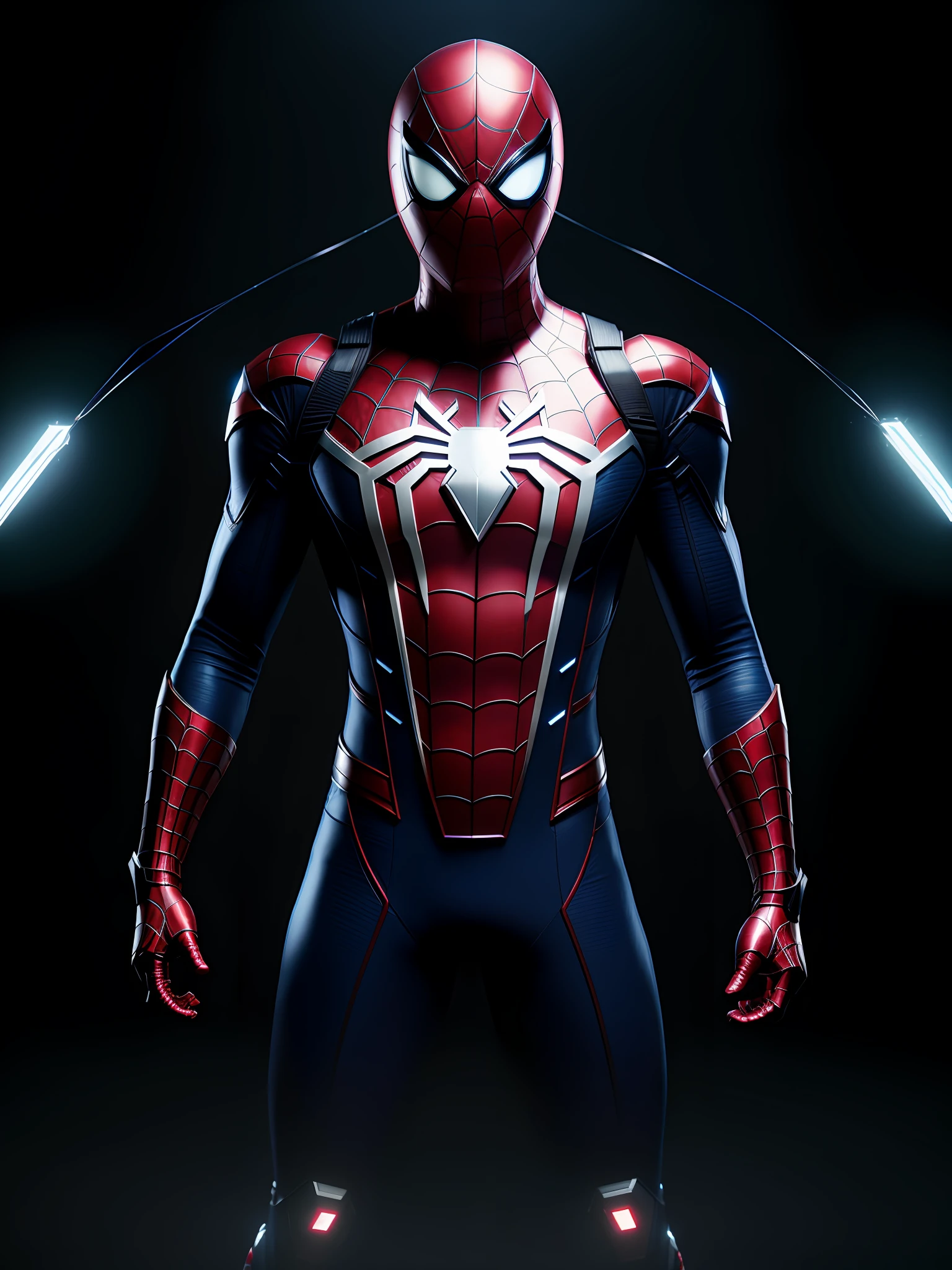 midjourny-v4 style, professional White Spider-Man from Marvel photo shot, with a very detailed intricate cybernetic outfit, a very detailed beautiful face standing in the dark with black particles surrounding the body, proportional body shape + perfect anatomy, symmetrical dynamic pose, volumetric shadow, neon glowing dust particle effect + detailed particles, Full HD rendering + octane 3D rendering + unreal engine 5 graphics 4k UHD+ Huge Detail + Dramatic Lighting + Good Lighting + Good Lighting + Intricate + Fine Details + Octane Render + Ray Tracing + 8k + Sharp Focus + High Vibration Contrast, Marvel-Style, Trending on ArtStation